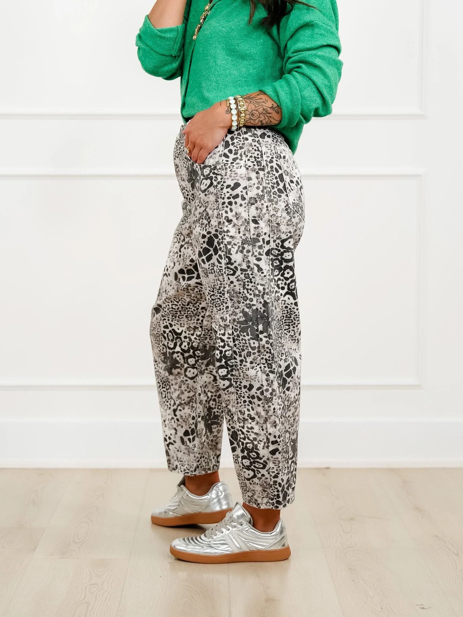 Animal Print High Waist Barrel Twill Pants - Image 2
