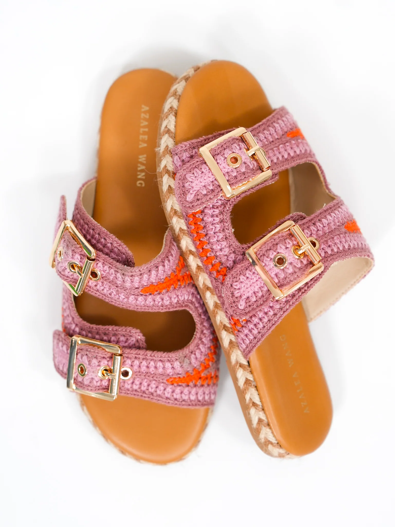 Azalea Wang Woven Raffia Double Buckle Slip On Sandal