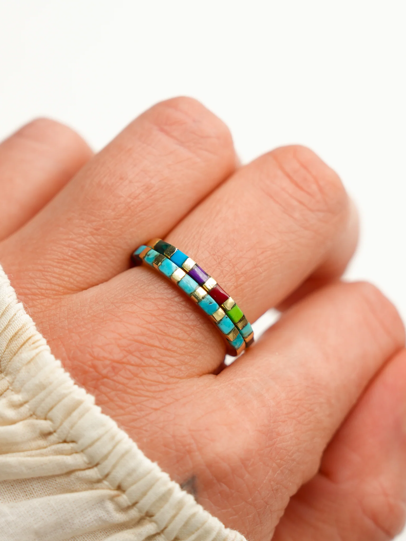 BOHO SOL Brass Mini Inlaid Stacker Ring - Image 2