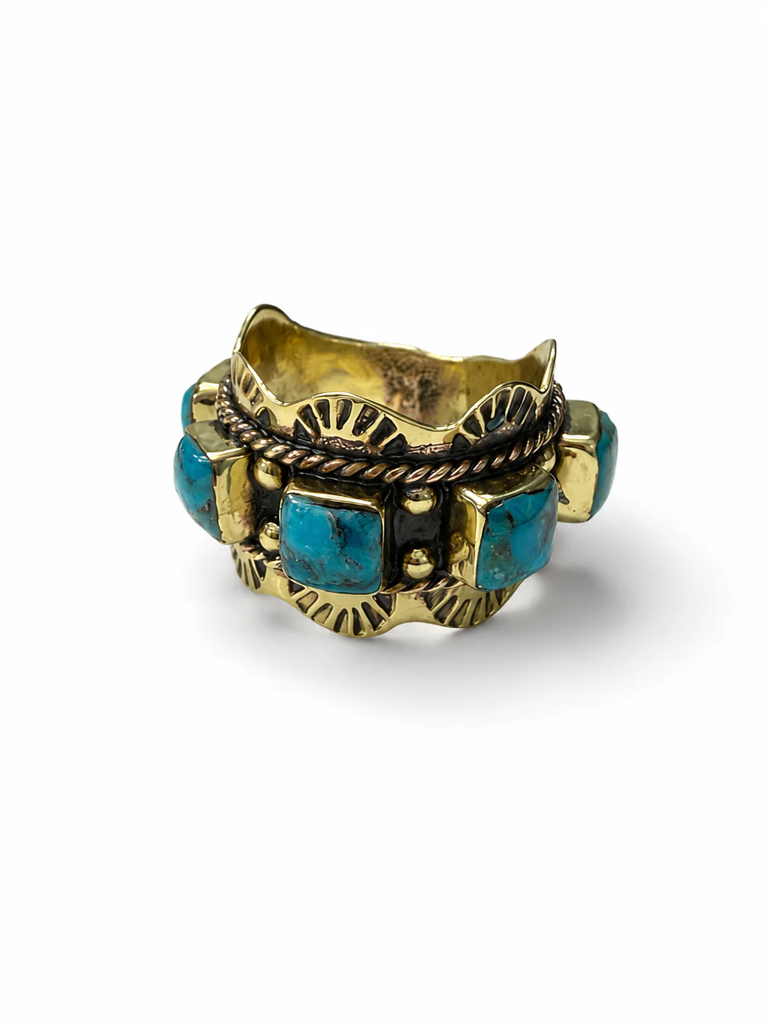 BOHO SOL Brass Square Scalloped Stamped Ring