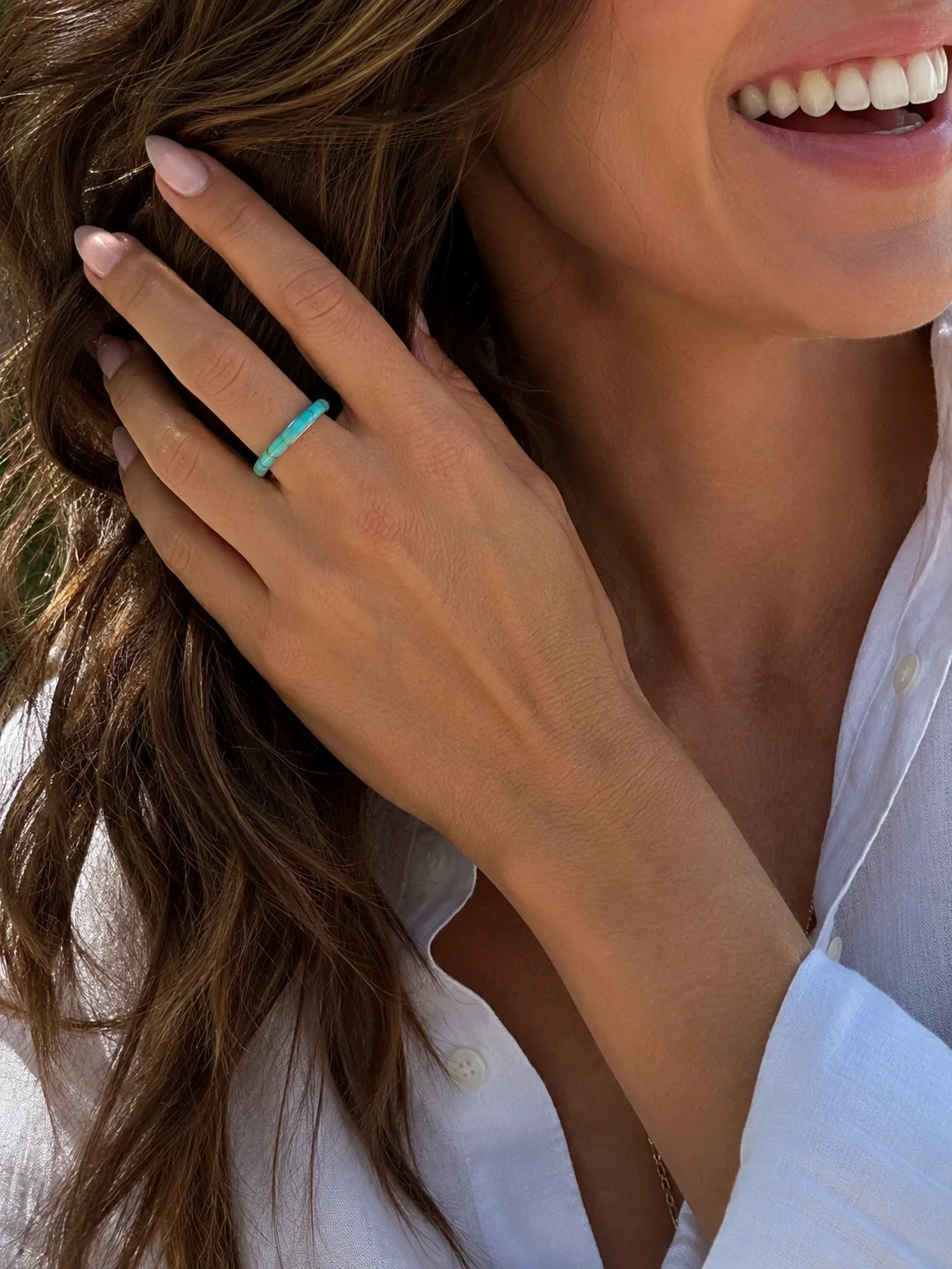 BOHO SOL Silver Turquoise Inlaid Stacker Ring