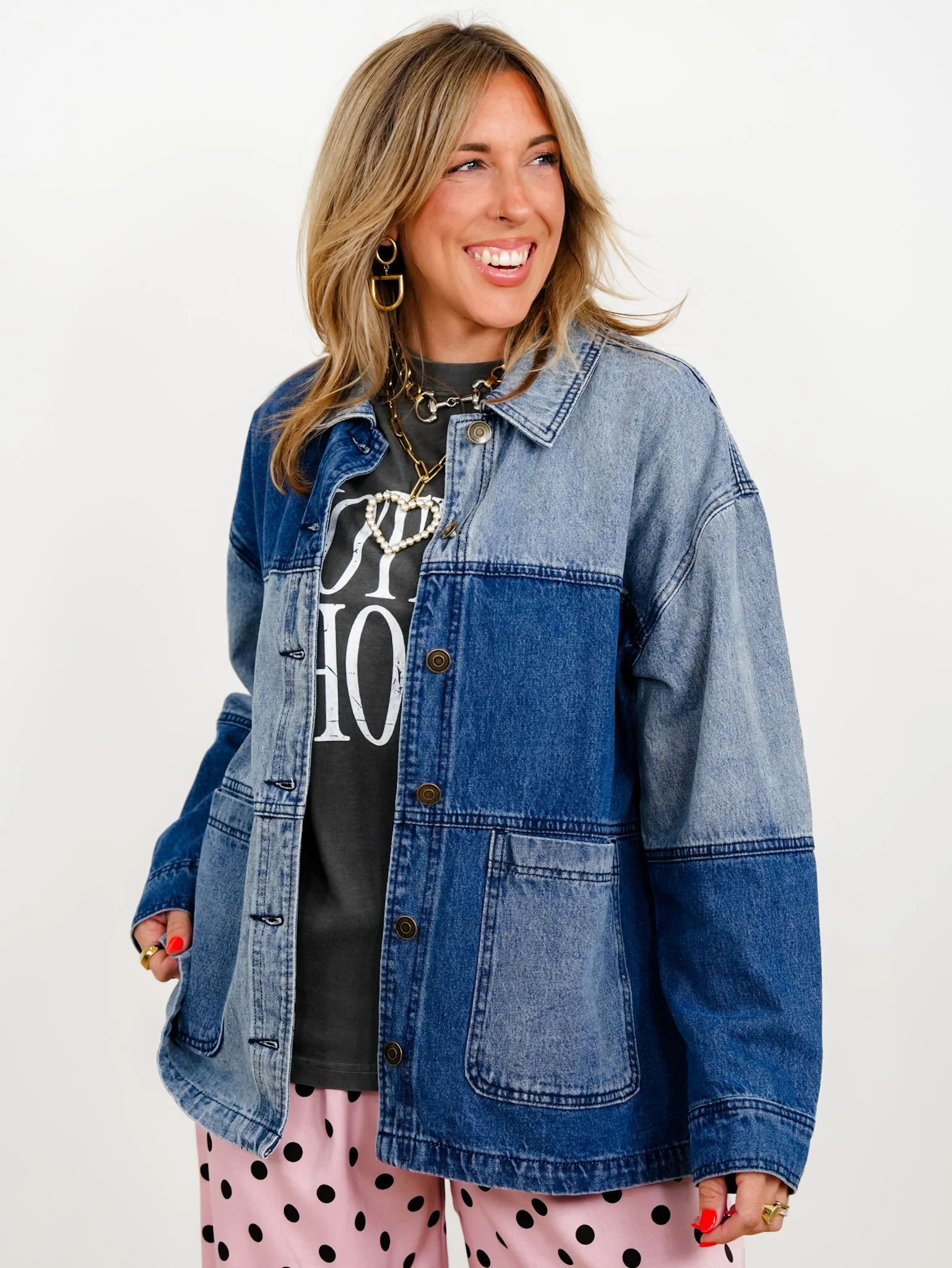 Color Block Long Sleeve Button Down Jacket