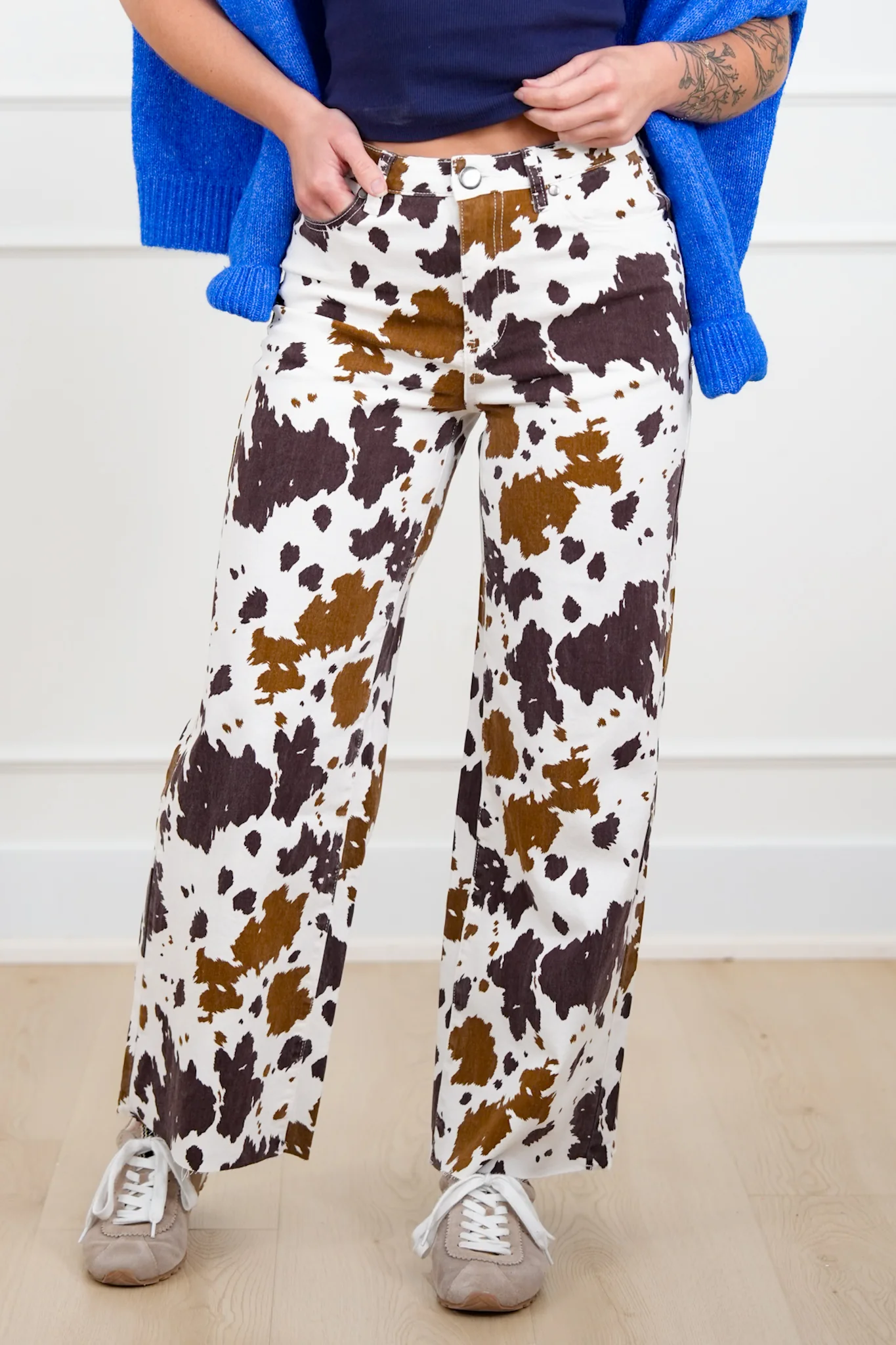 Cow Print Wide Leg Relaxed Fit Pants