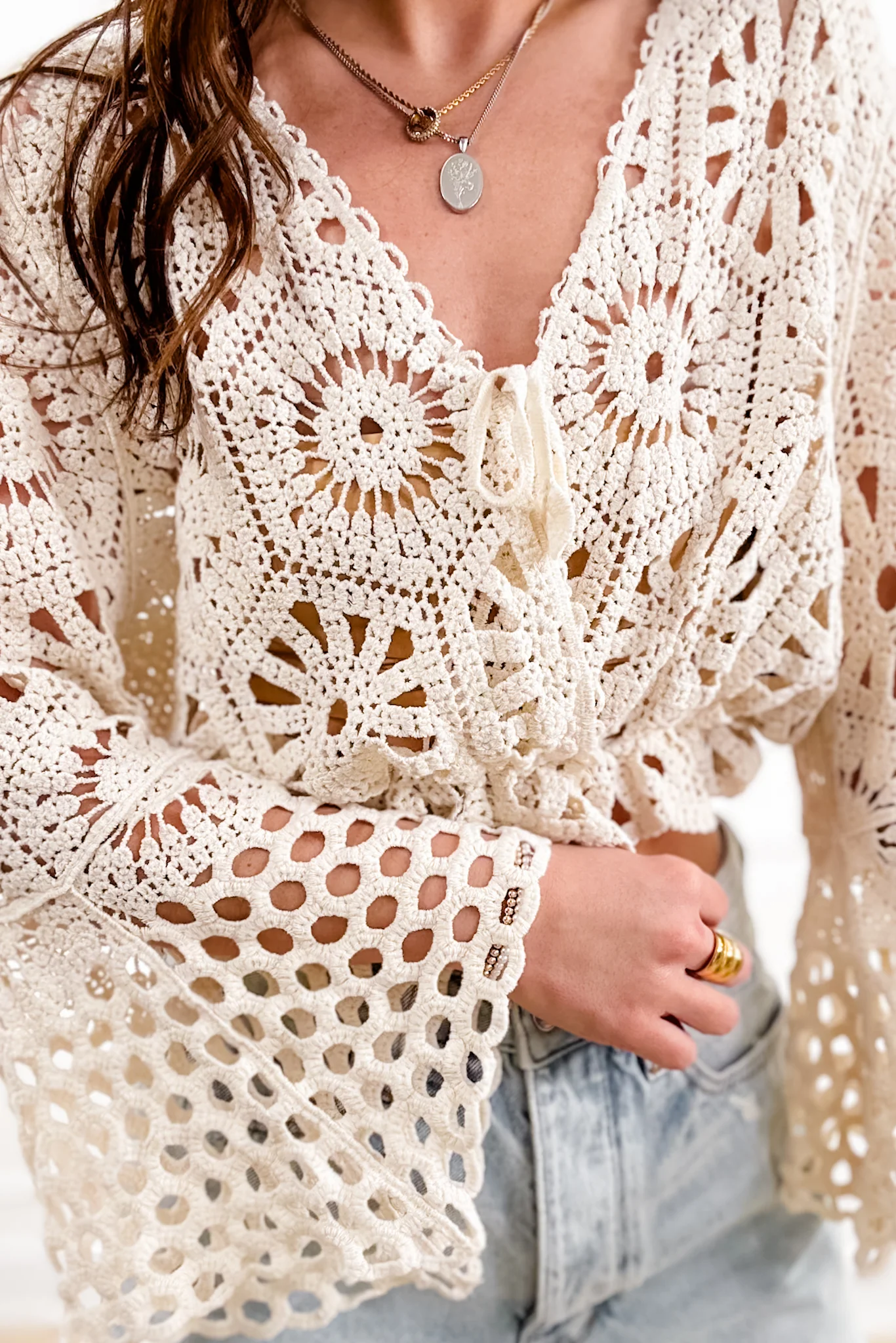 Crochet Long Bell Sleeve Top - Image 2