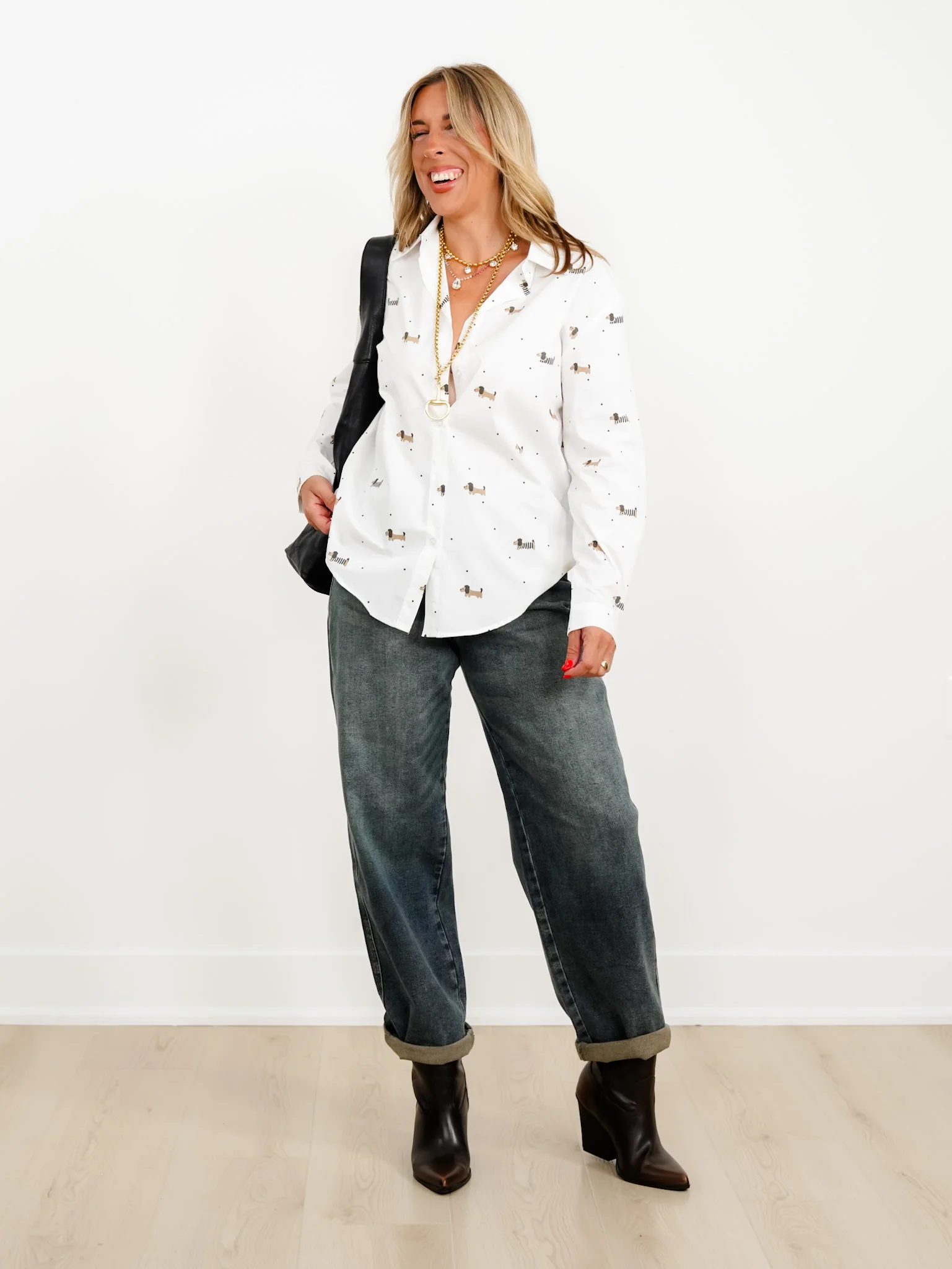 Dachshund Print Long Sleeve Button Up Top - Image 5