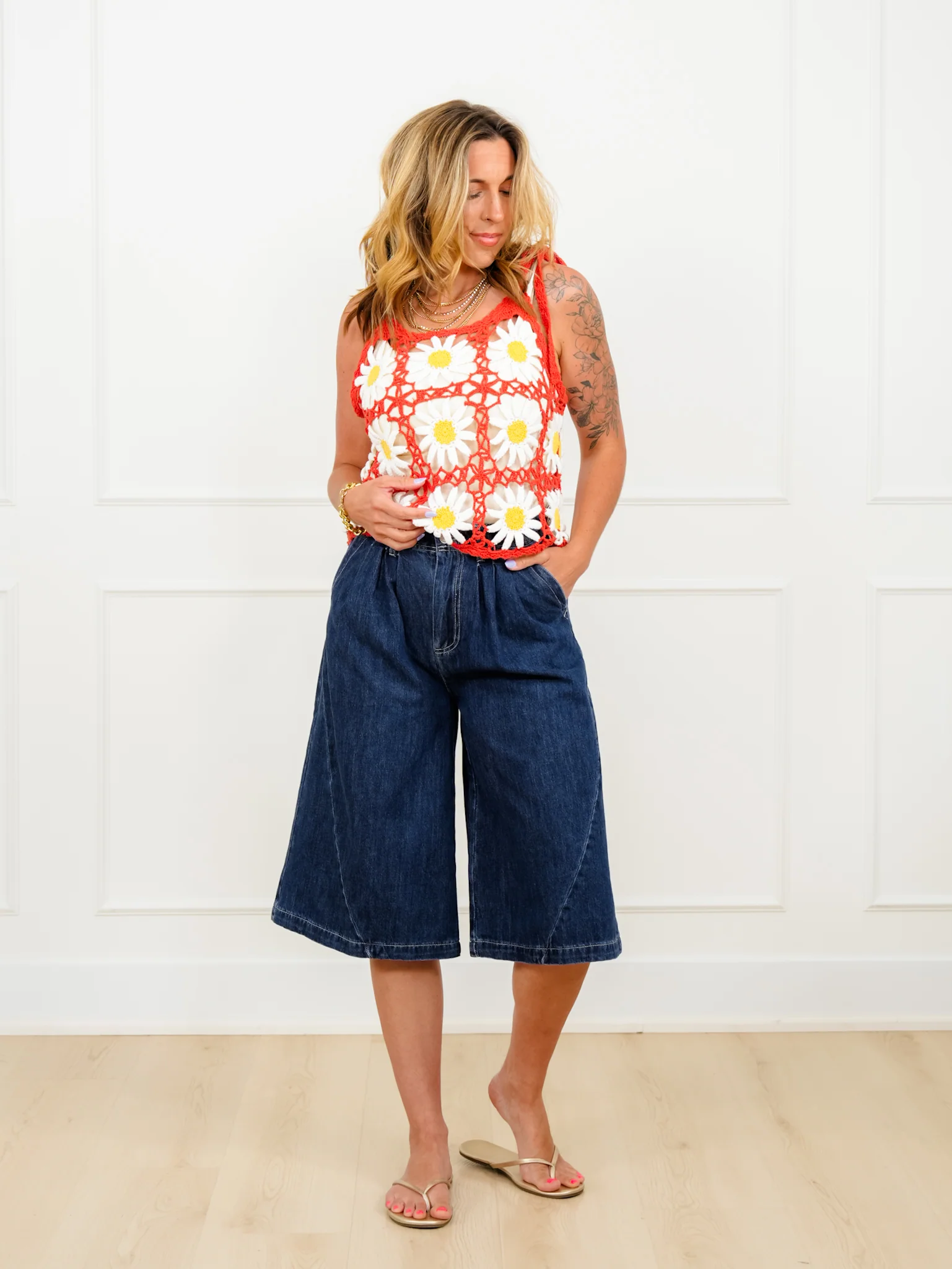 Dark Wash Wide Leg Long Shorts - Image 3