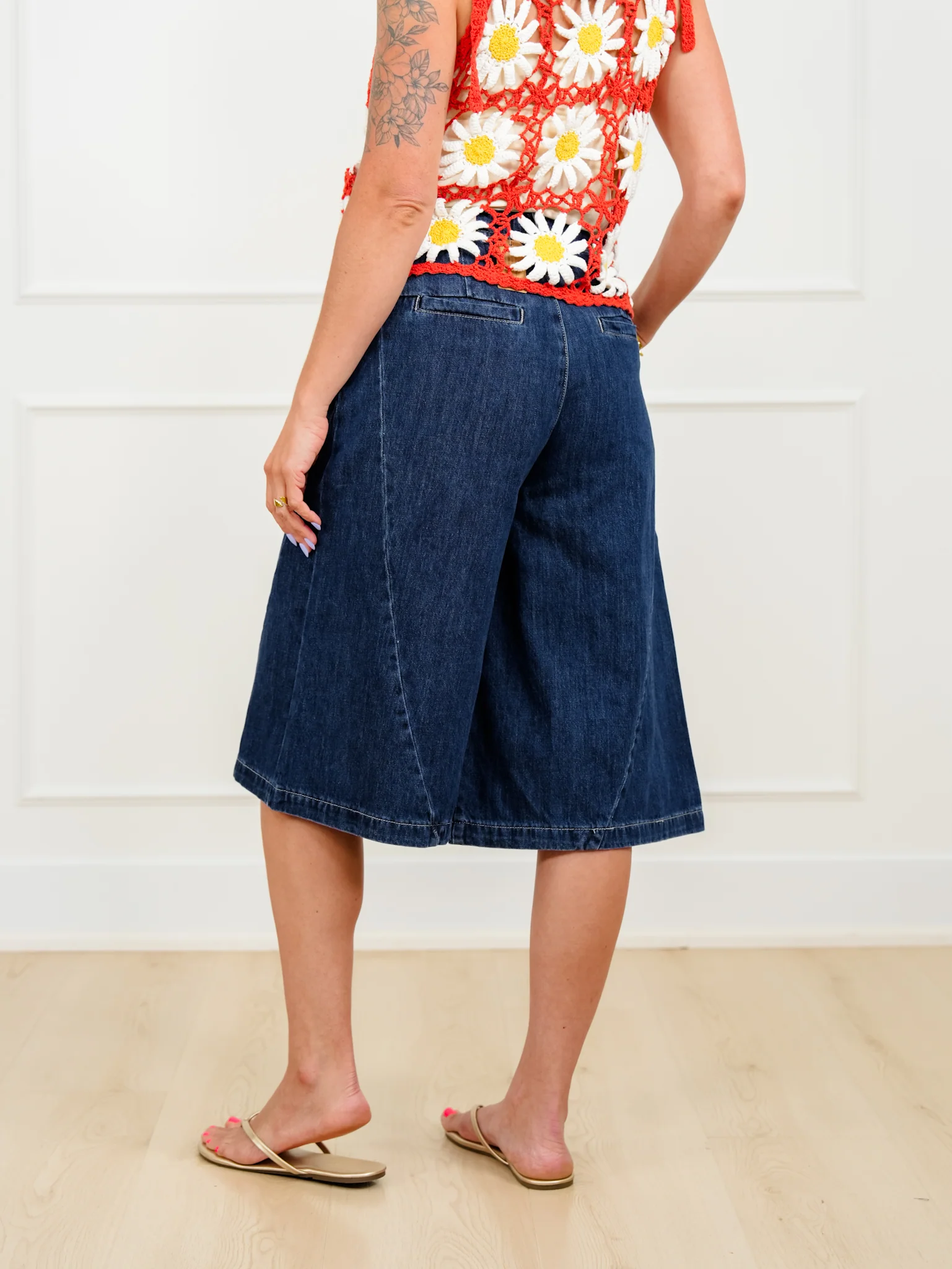 Dark Wash Wide Leg Long Shorts - Image 6