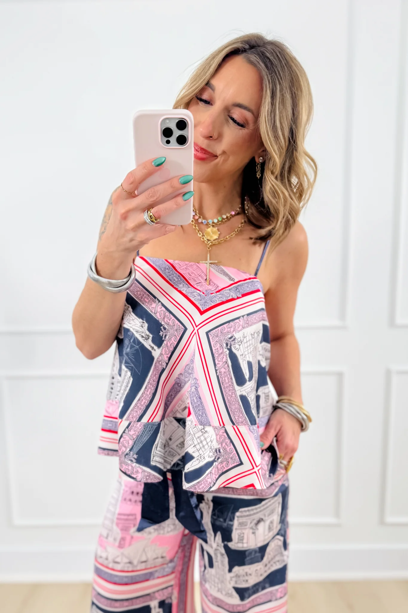 Destination Print Tank Top With Back Tie