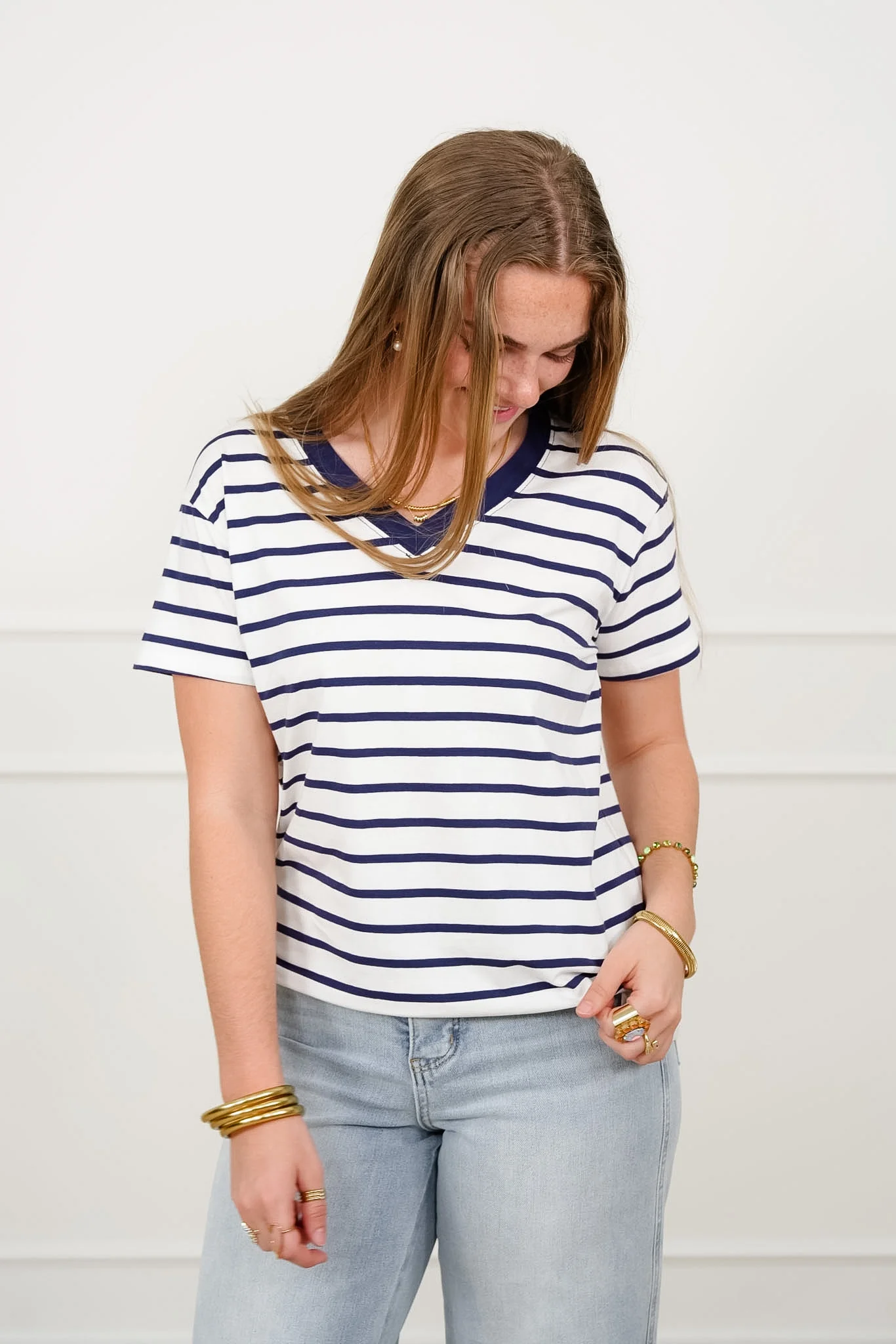 Door Buster! Plus/Reg Zenana Striped V Neck Tee Shirts - Image 4
