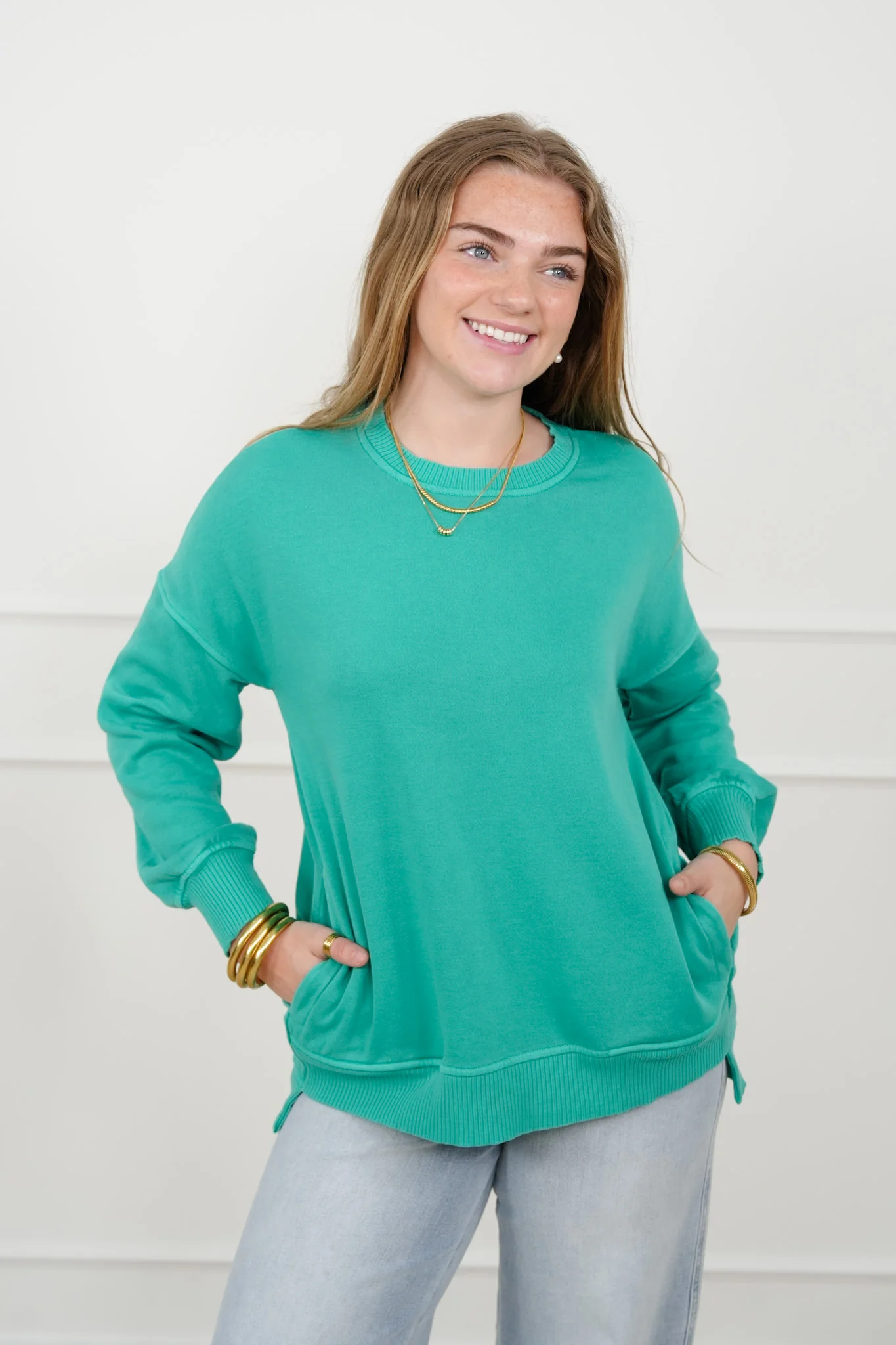Door Buster! Zenana Pigment Dye Fleece Hi Low Hem Pullover with Pocket