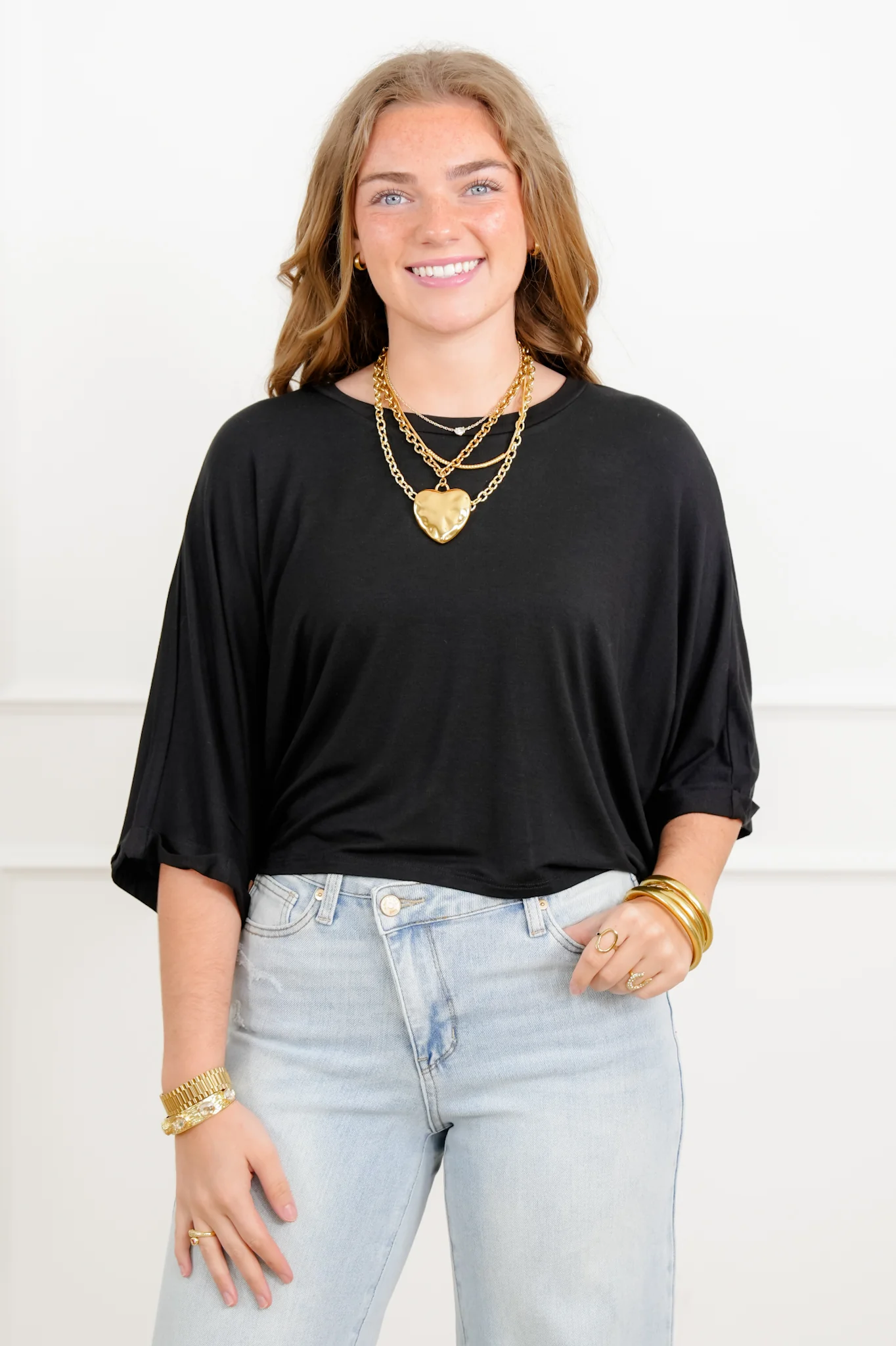 Door Buster! Short Dolman Sleeve Crew Neck High-Lo Top - Image 5