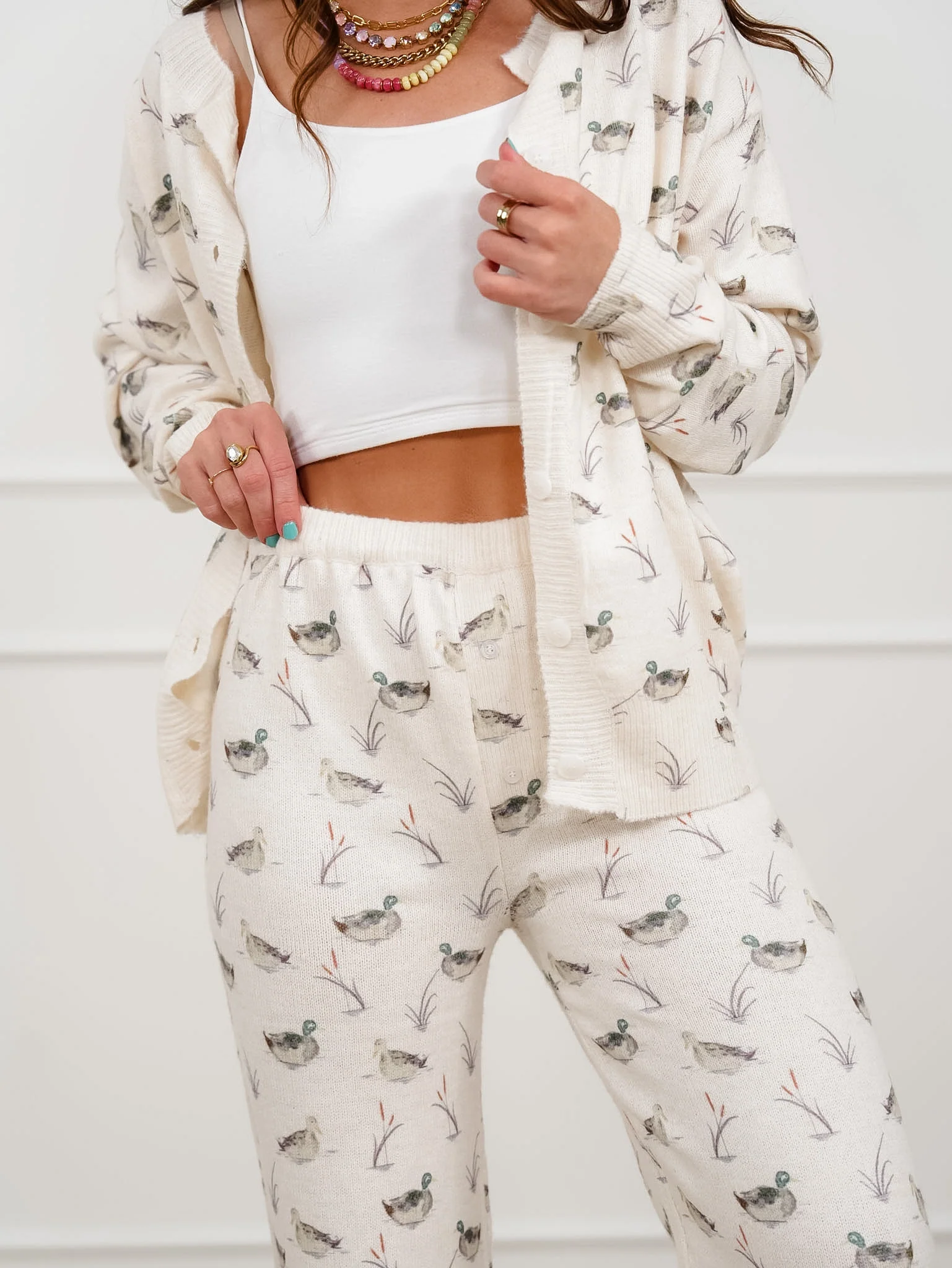 Duck Pattern Long Sleeve Button Down Cardigan - Image 4