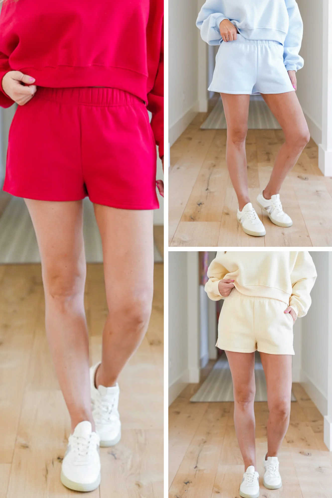 Elastic Waist Sweat Shorts with Side Pockets