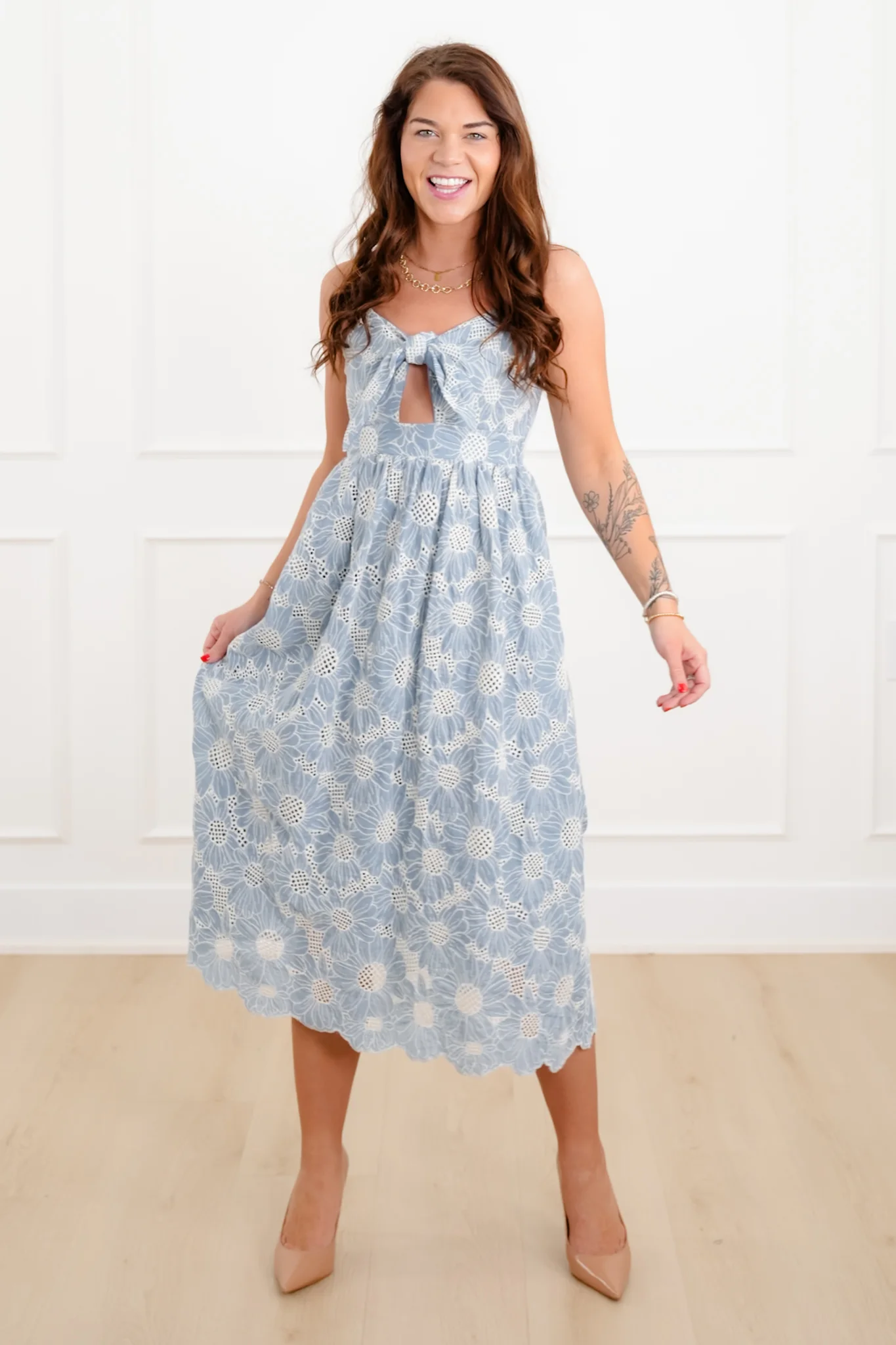 Floral Embroidered Sleeveless Midi Dress