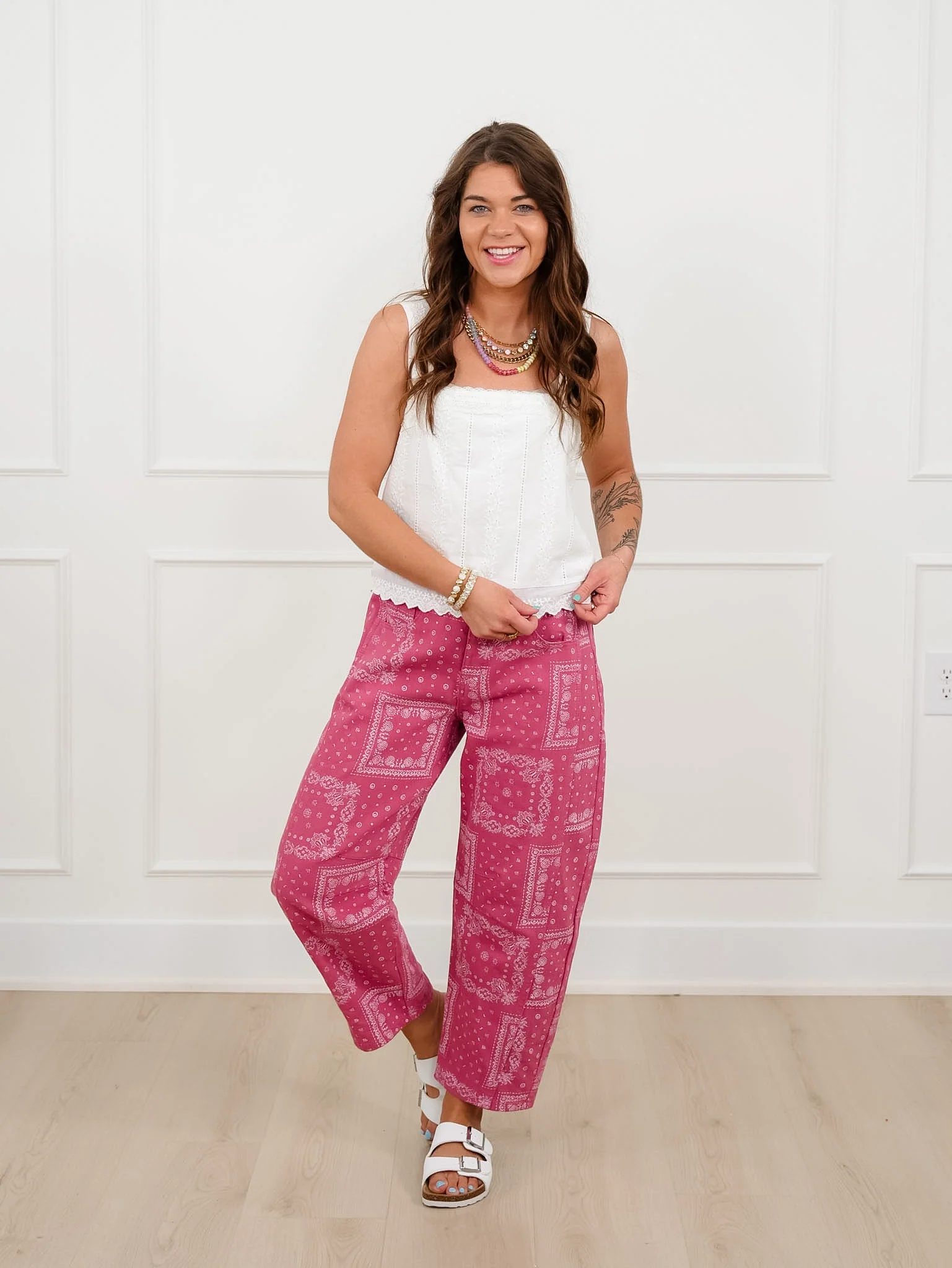 Floral Eyelet Square Neck Tank Top with Side Zipper - Image 4