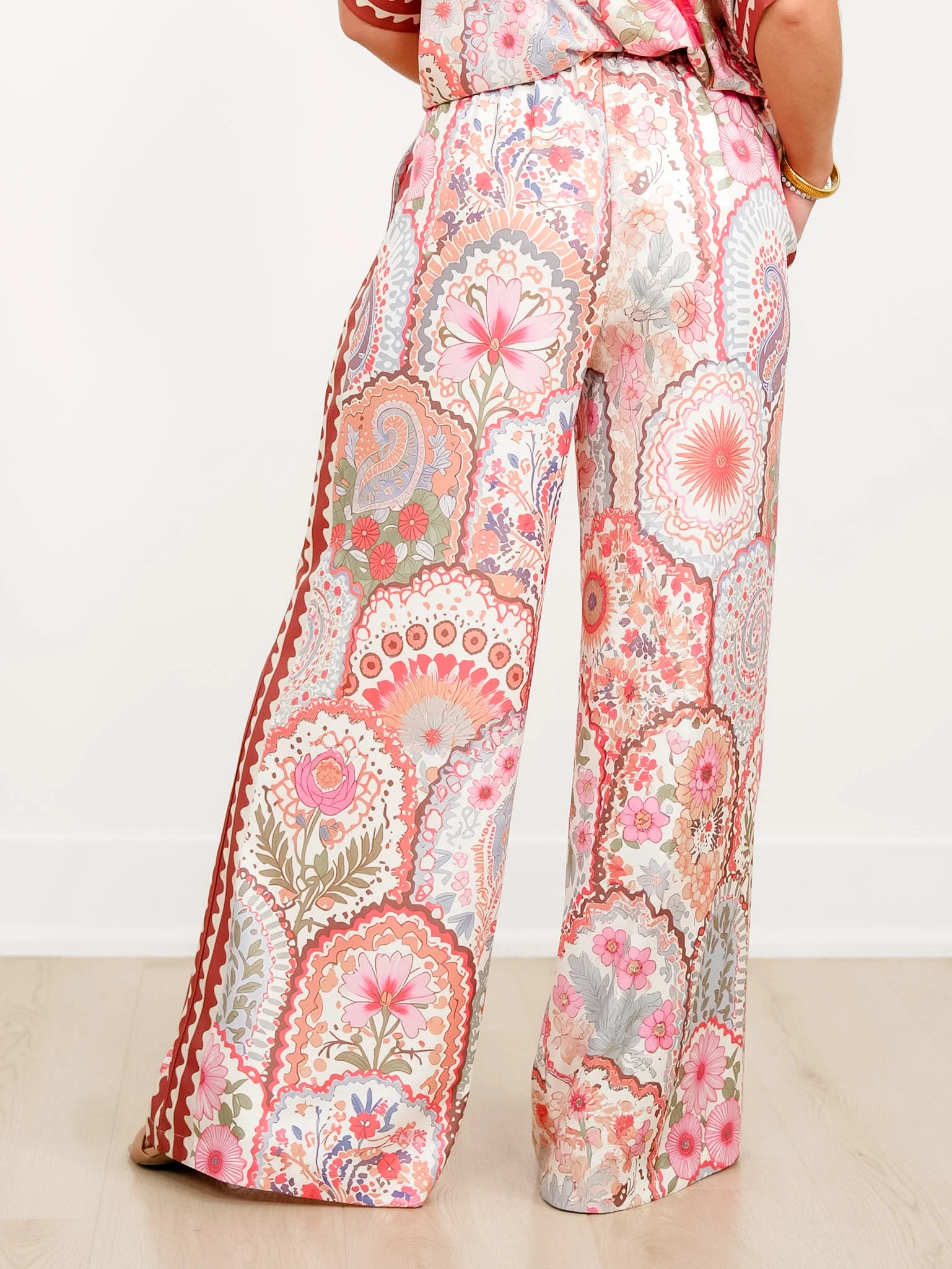 Floral Print Elastic Waist Wide Leg Palazzo Pants - Image 3