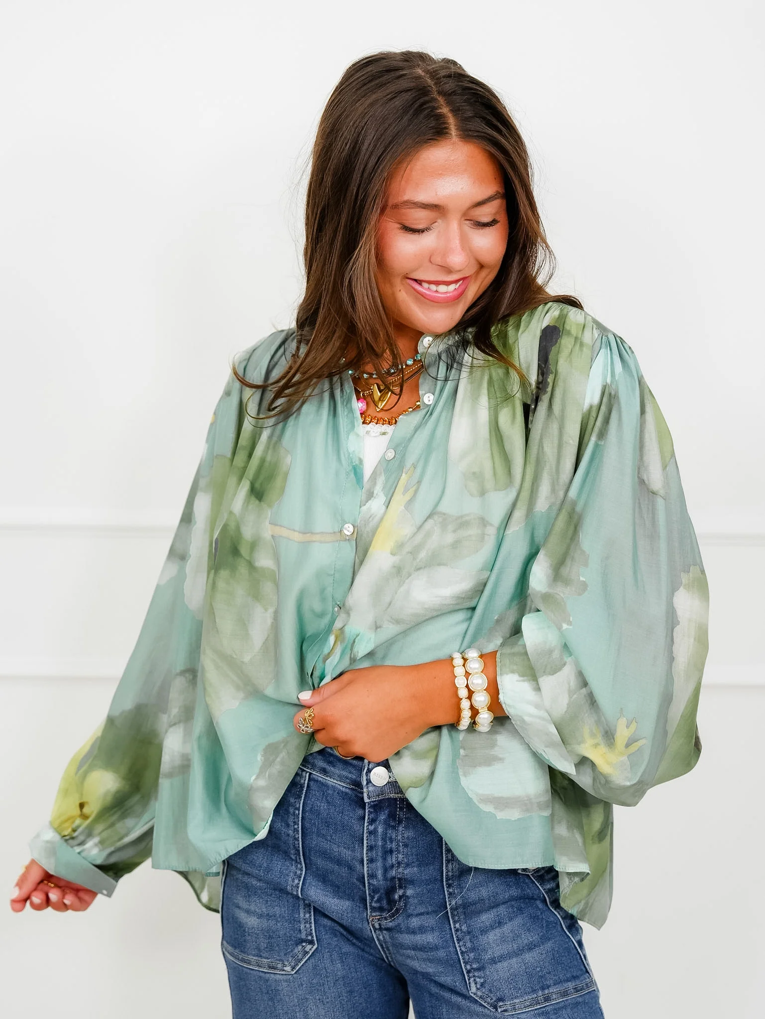 Floral Print Long Sleeve Button Down Top