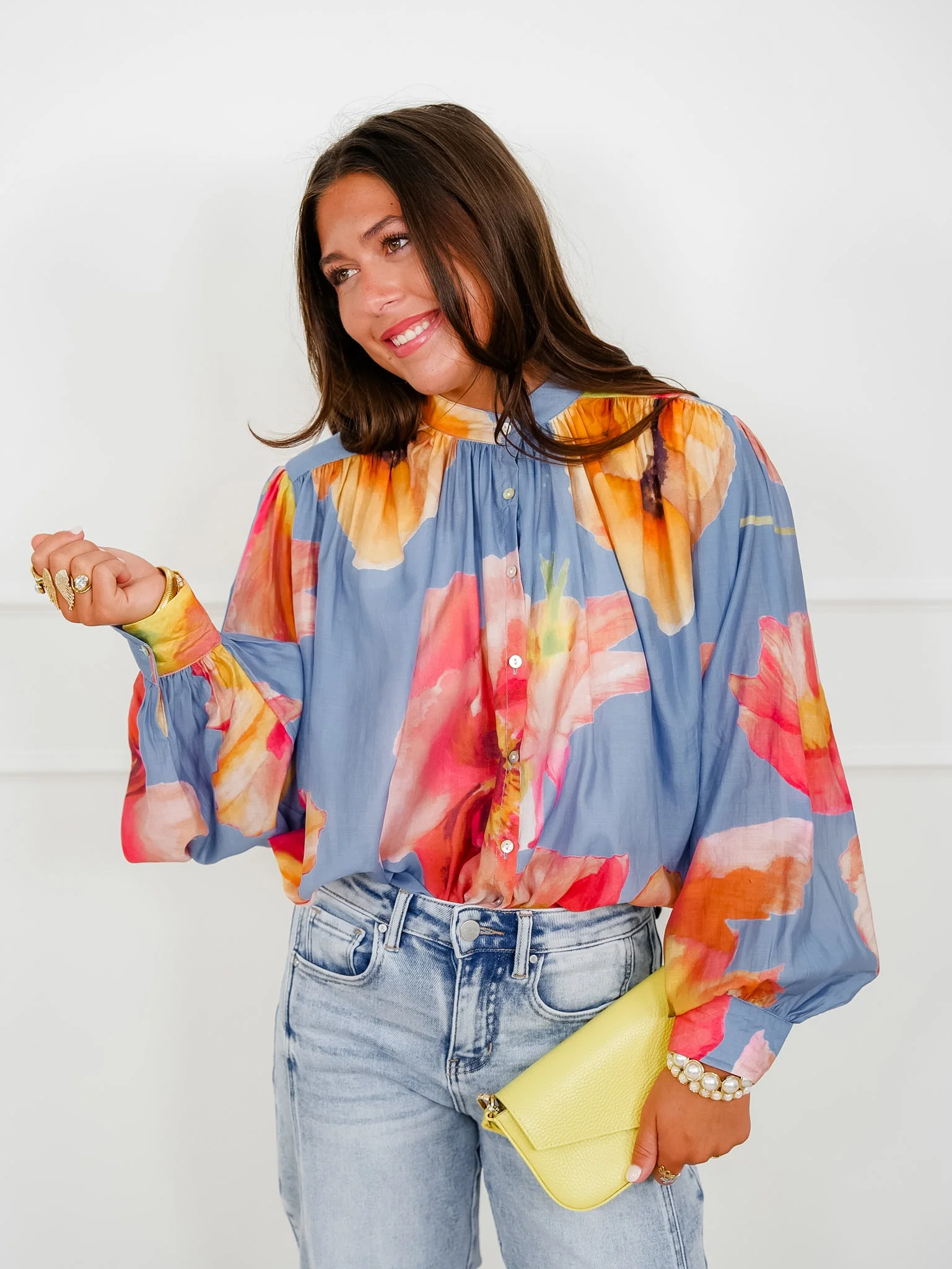 Floral Print Long Sleeve Button Down Top - Image 5