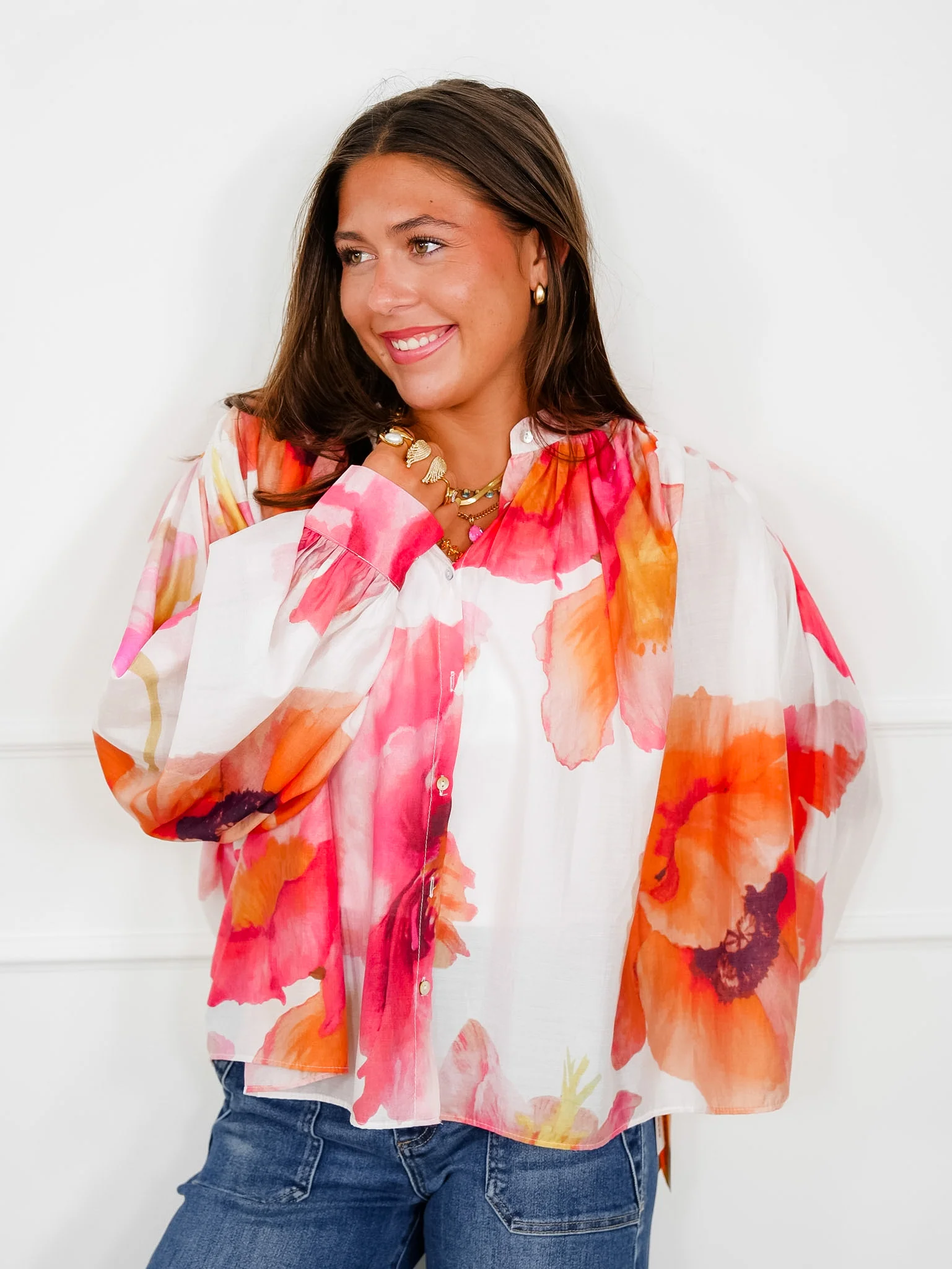 Floral Print Long Sleeve Button Down Top - Image 6