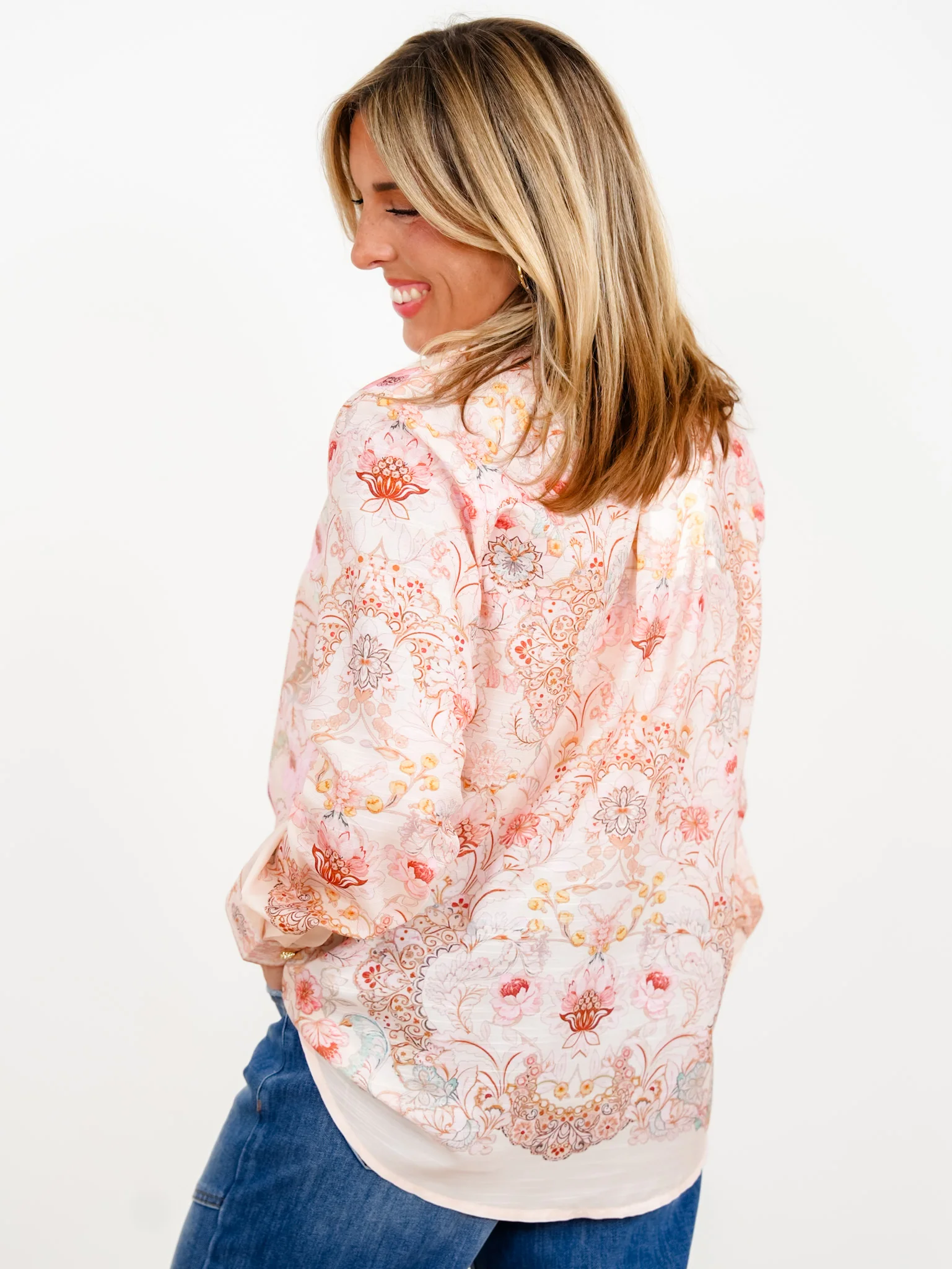Floral Print Long Sleeve Button Up Blouse - Image 3
