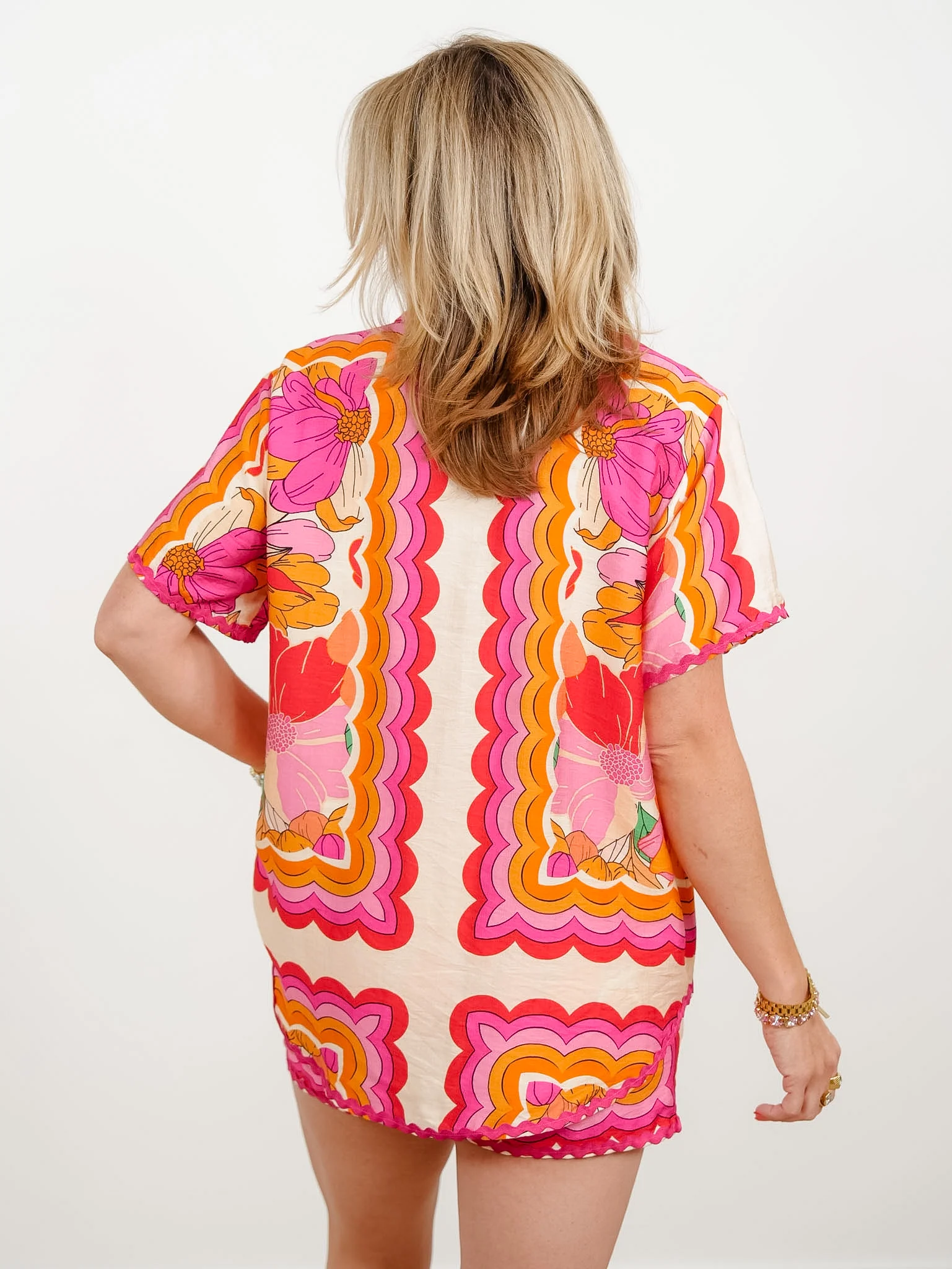Floral Print Short Sleeve Button Down Top - Image 2