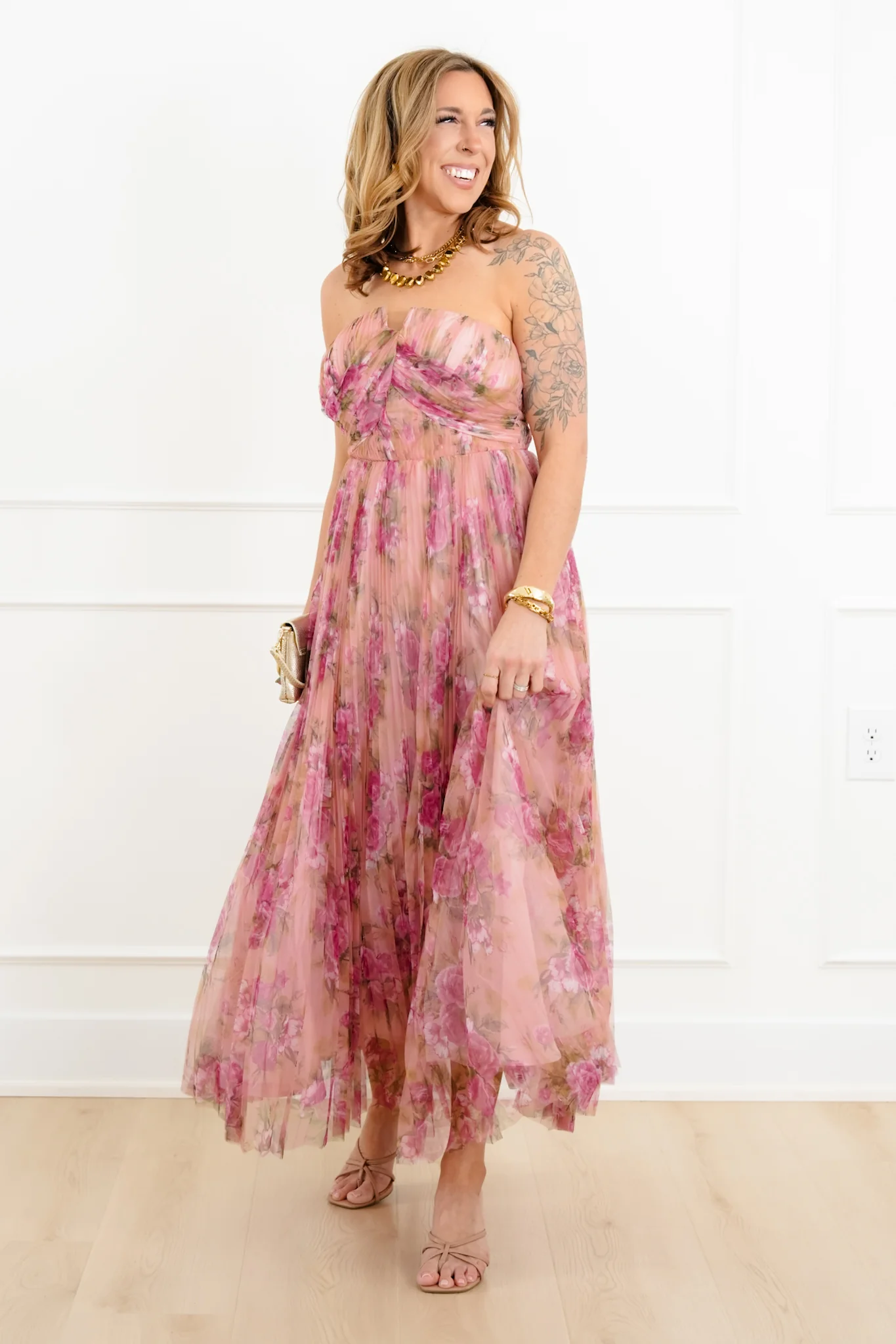 Floral Print Sleeveless Pleated Maxi Dress - Image 2