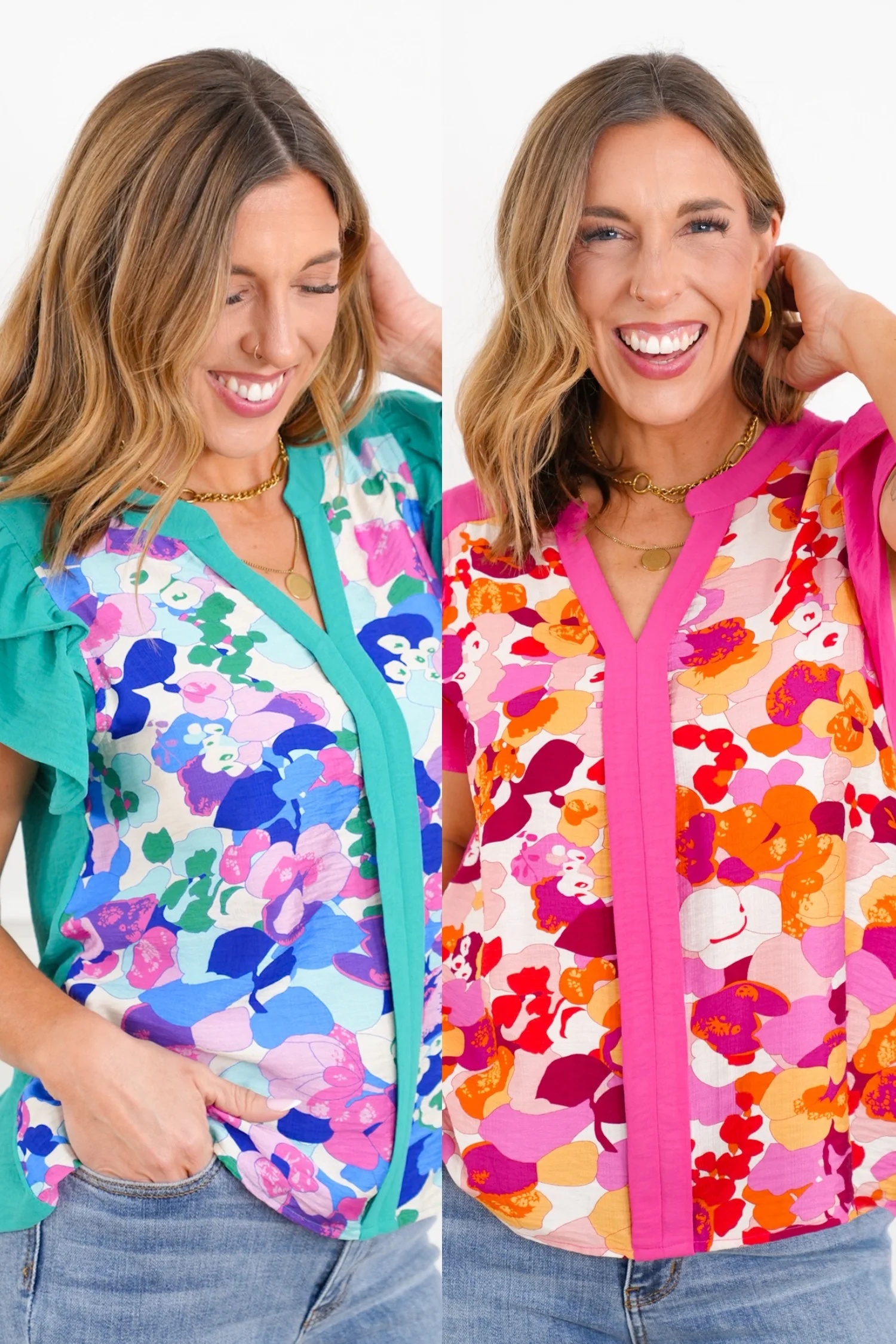 Floral Printed Short Sleeve V Neck Top