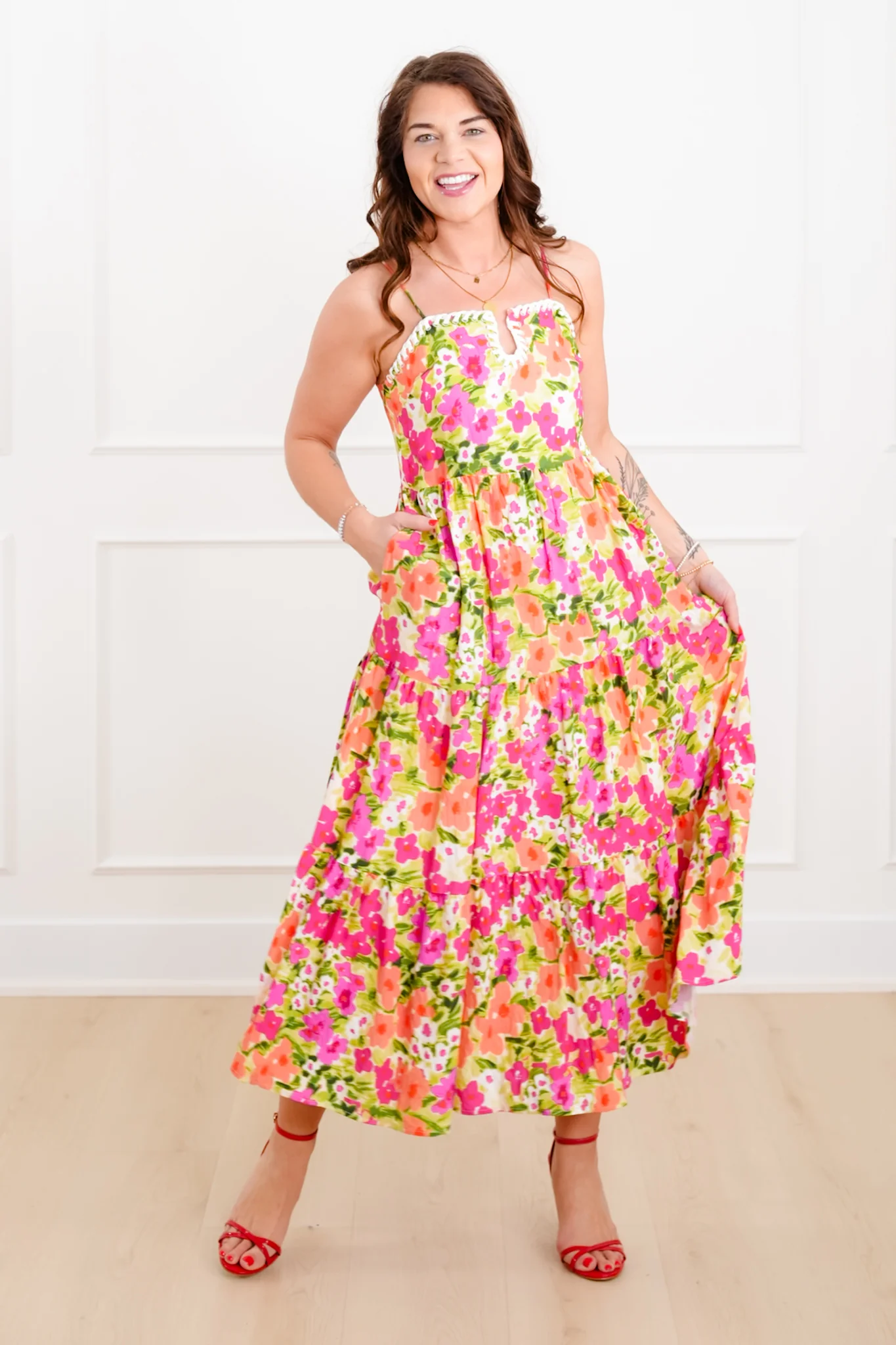 Floral Sleeveless Tiered Midi Dress - Image 6