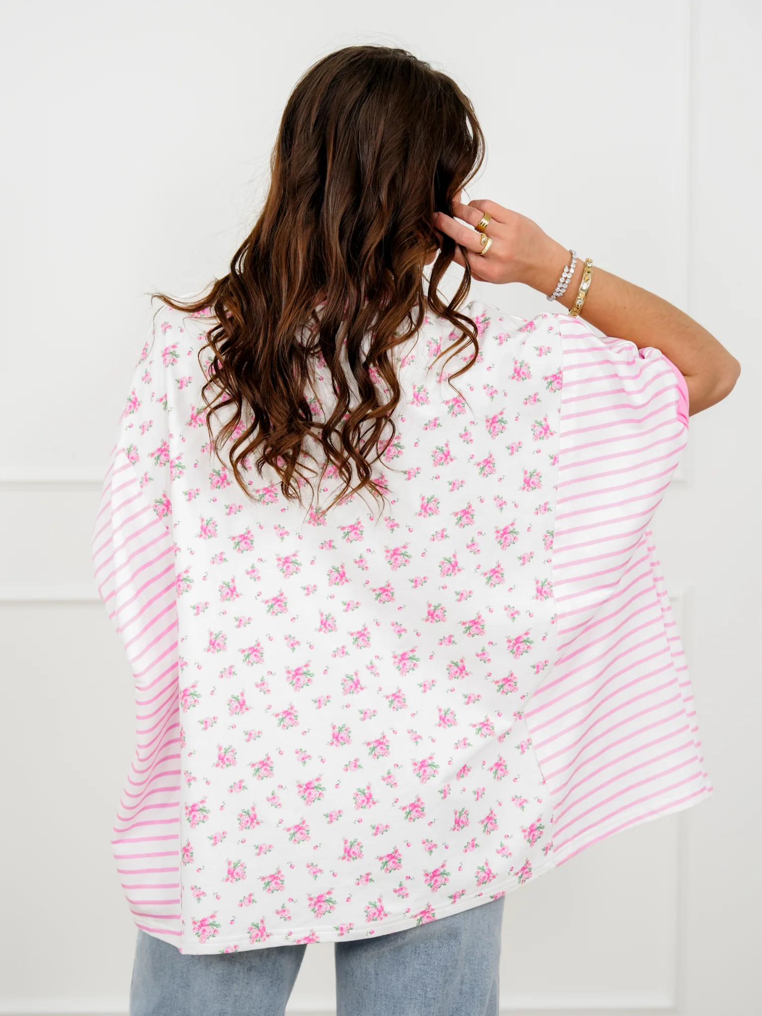 Floral and Stripe Print Short Sleeve Top - Image 7