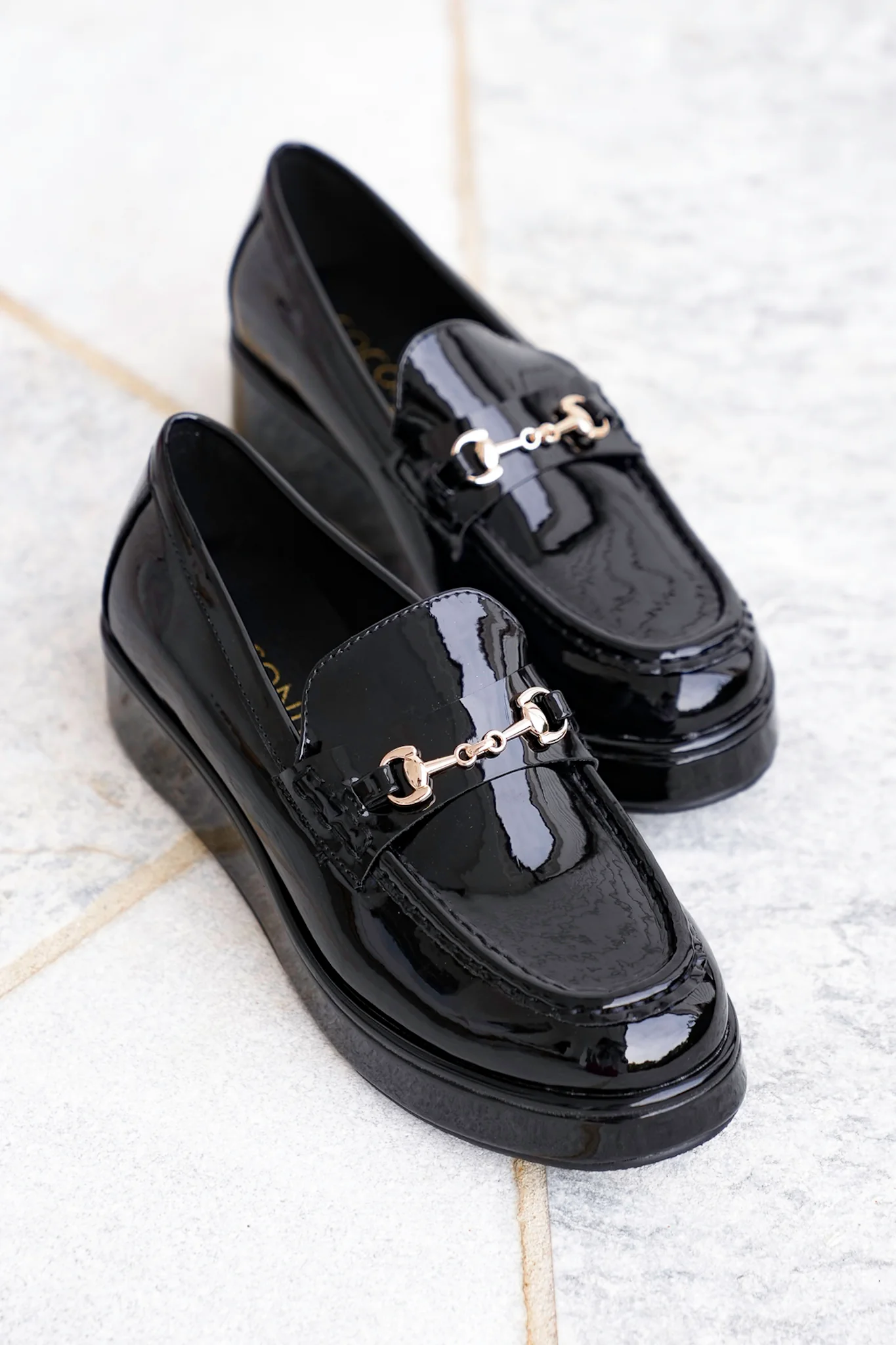 Glossy Chic Patent Platform Loafer with Gold Accent - Image 2