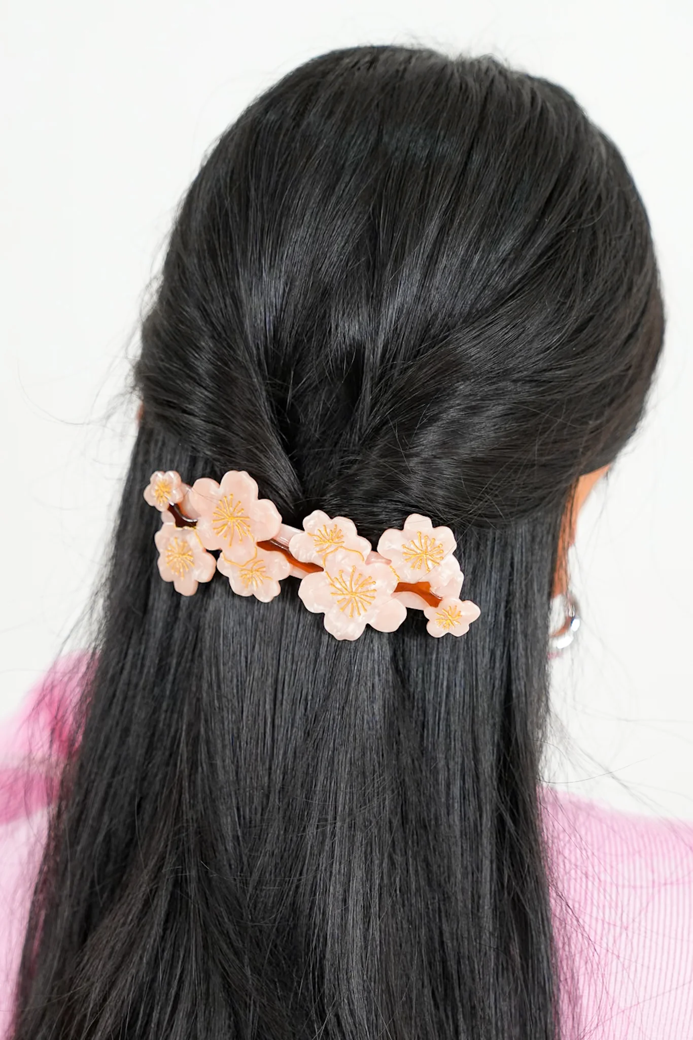 Hand-Painted Cherry Blossom French Barrette Hair Clip