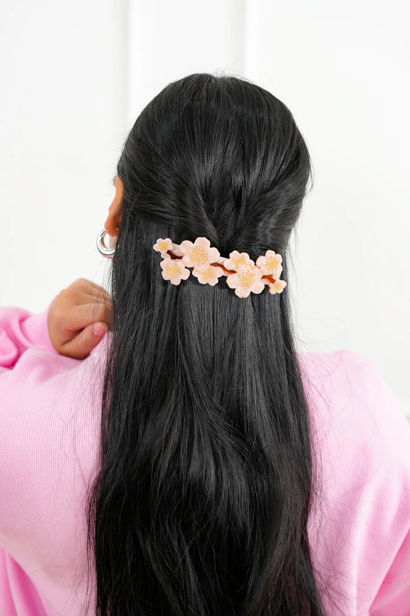 Hand-Painted Cherry Blossom French Barrette Hair Clip - Image 2