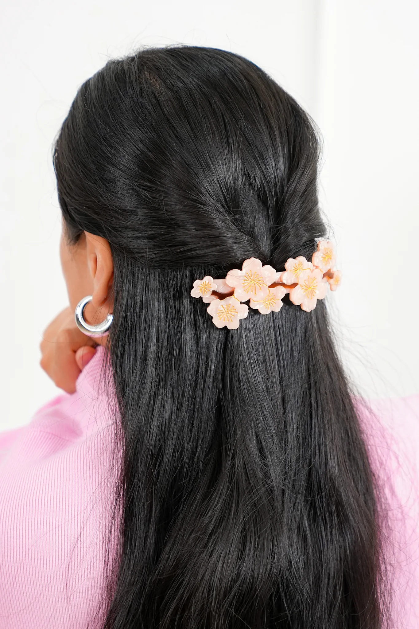 Hand-Painted Cherry Blossom French Barrette Hair Clip - Image 3