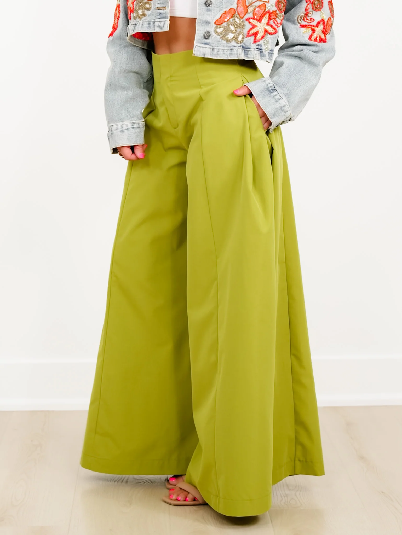 High Waist Wide Leg A-Line Palazzo Pants - Image 3