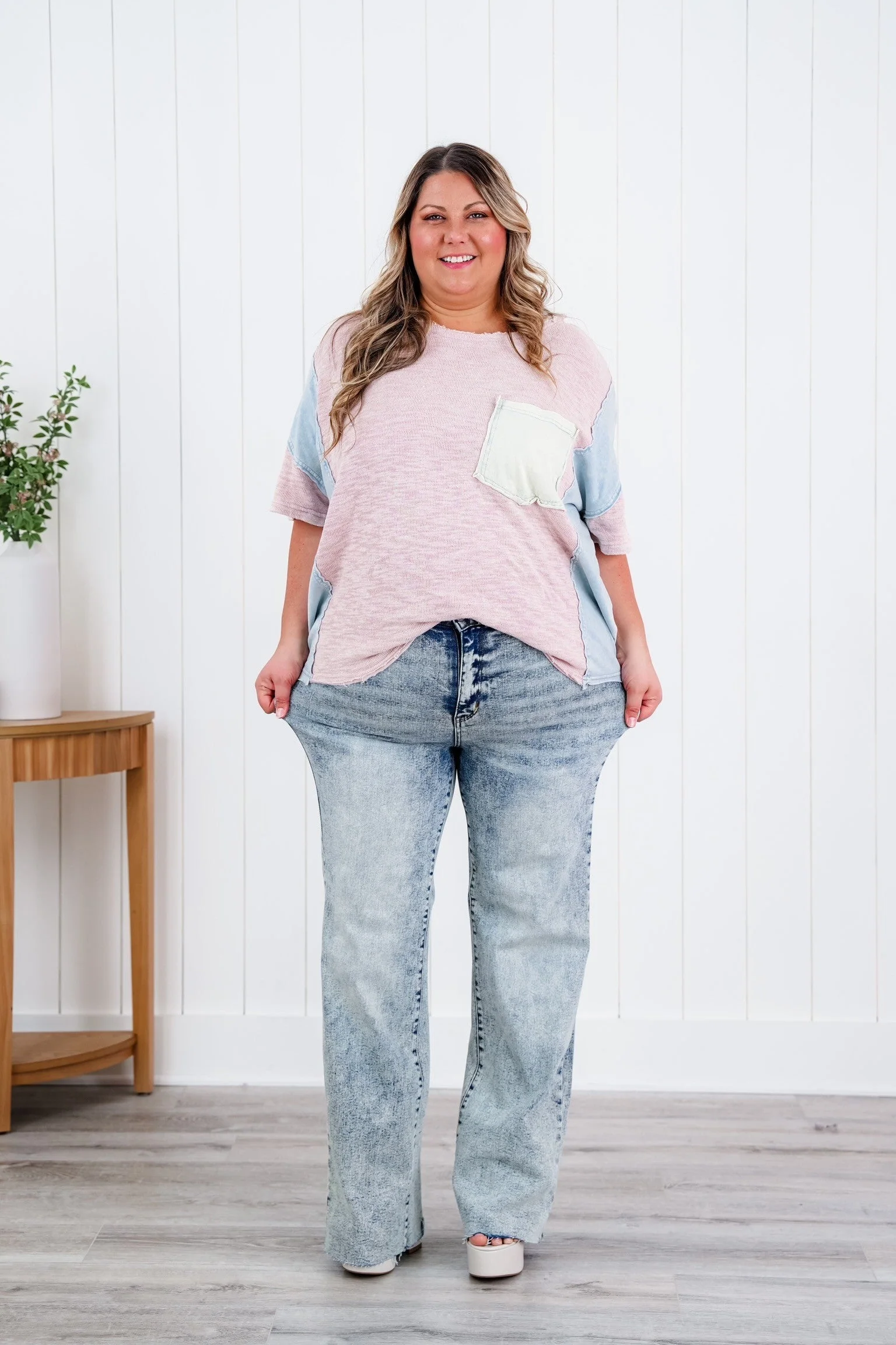 Judy Blue Bad Blood High Rise Light Mineral Wash Raw Hem Wide Leg Jeans - Image 15