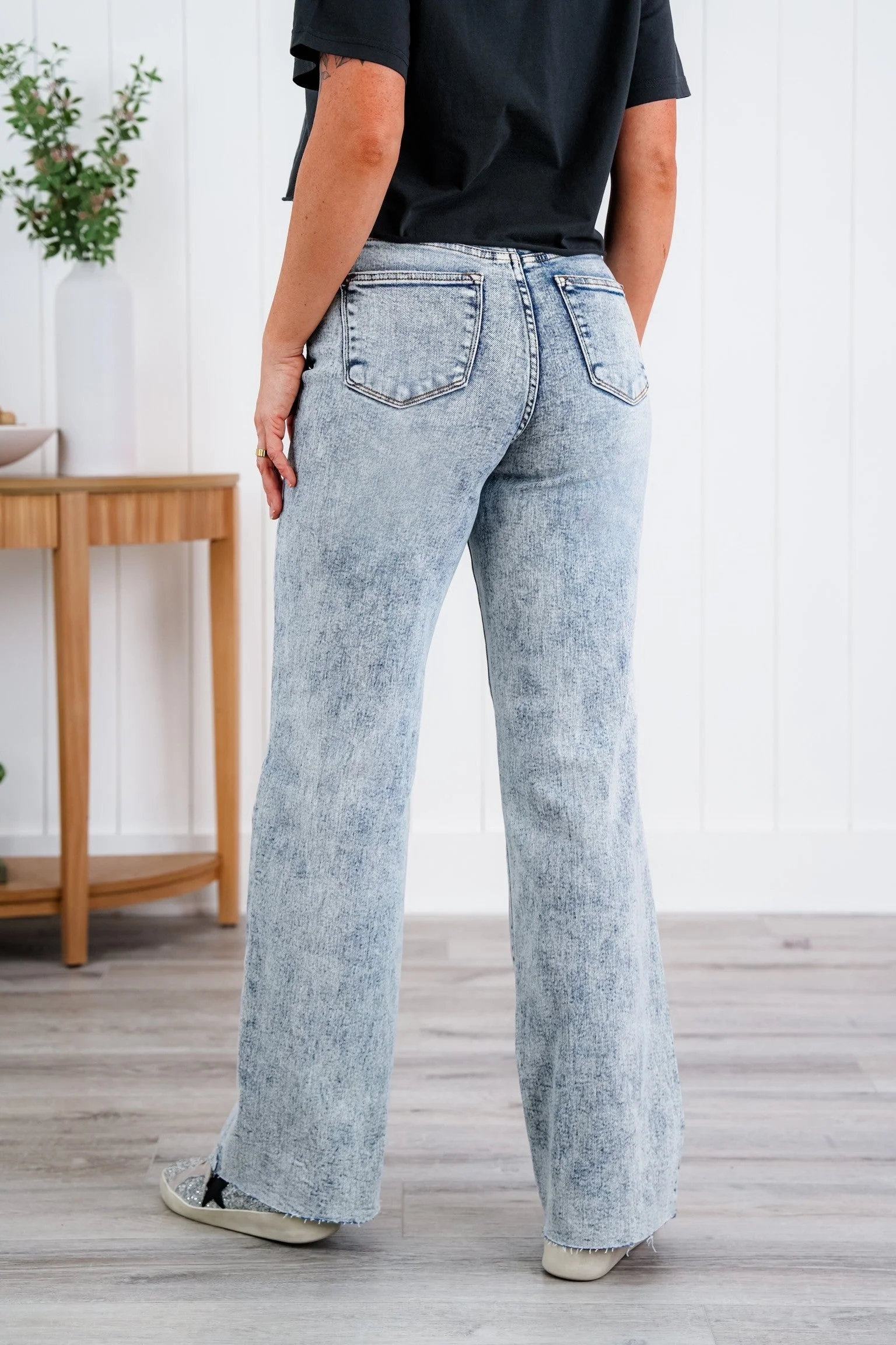 Judy Blue Bad Blood High Rise Light Mineral Wash Raw Hem Wide Leg Jeans - Image 18