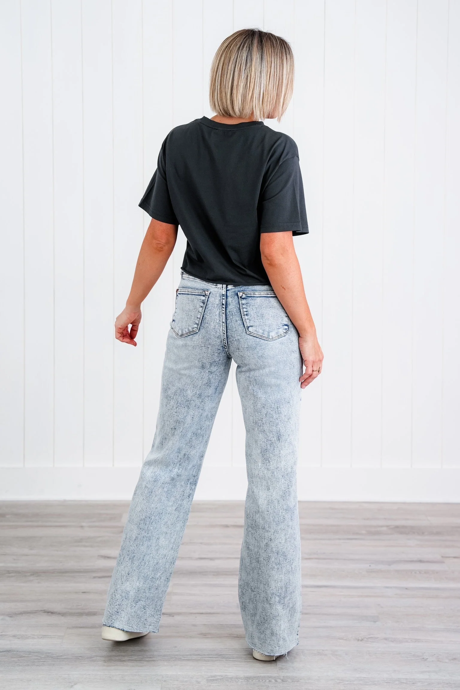 Judy Blue Bad Blood High Rise Light Mineral Wash Raw Hem Wide Leg Jeans - Image 19