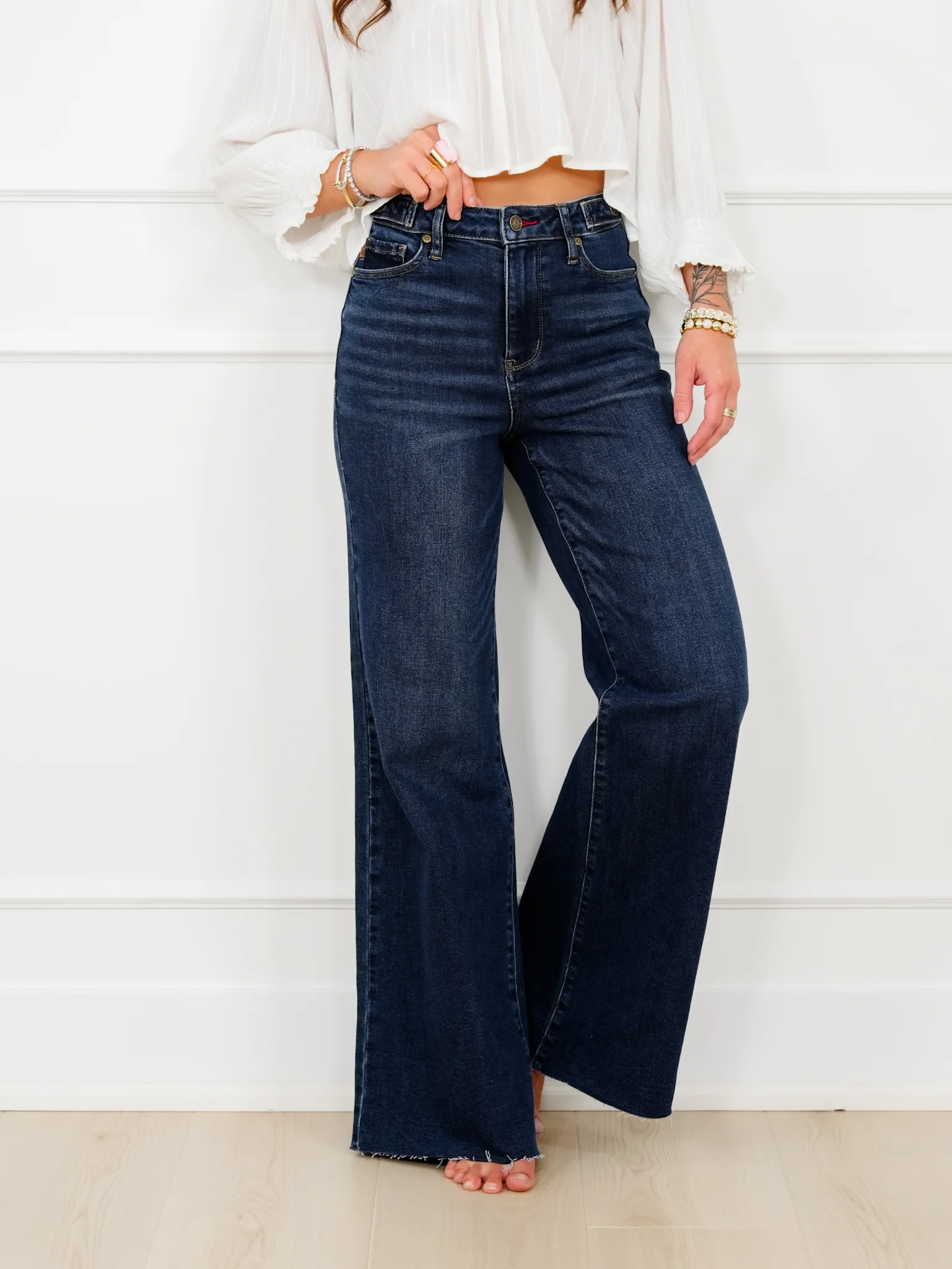 Judy Blue The Levi High Rise Dark Wash Petite/Reg Retro Wide Leg Jeans with Adjustable Waistband Tabs - Image 7