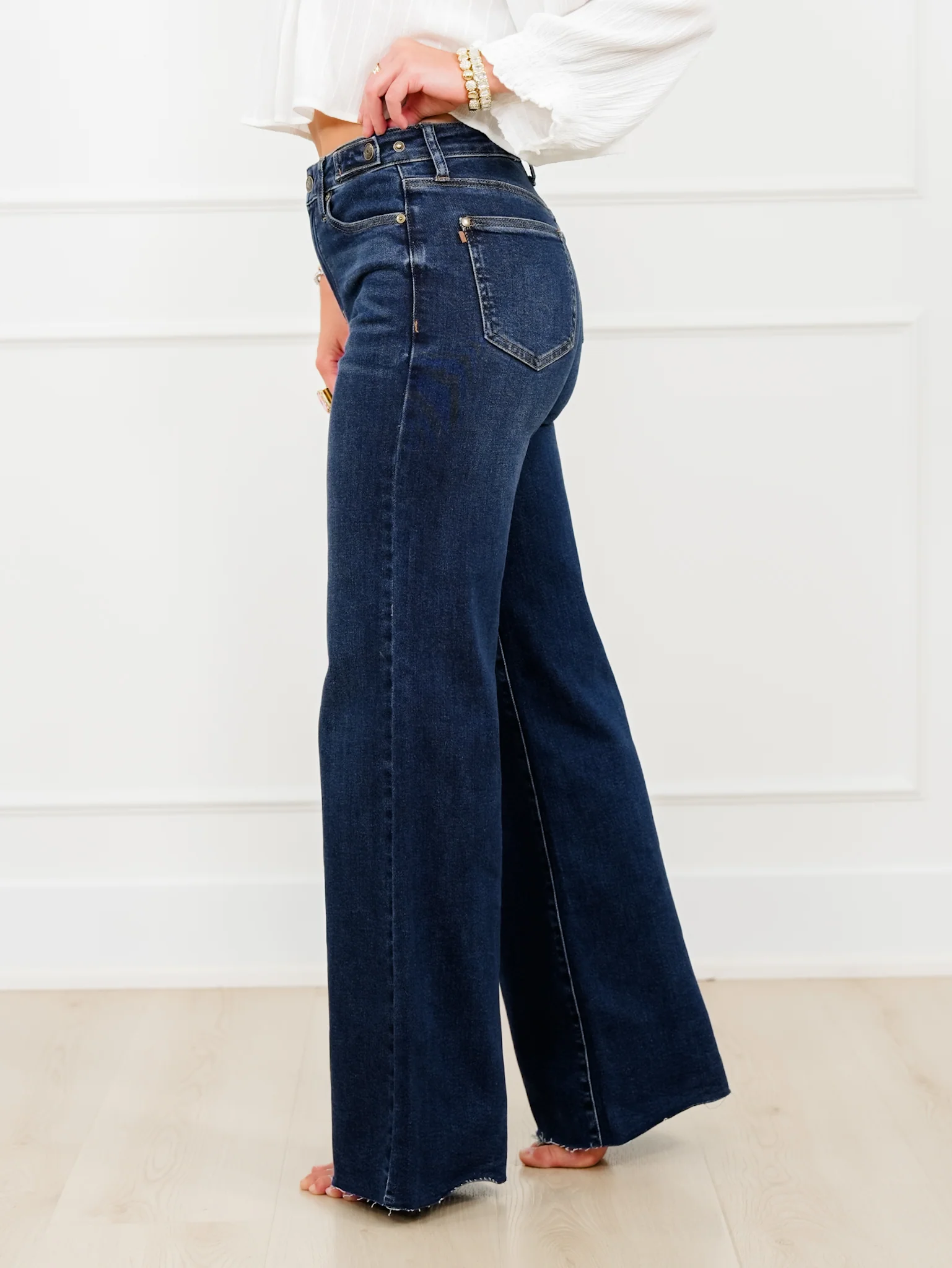 Judy Blue The Levi High Rise Dark Wash Petite/Reg Retro Wide Leg Jeans with Adjustable Waistband Tabs - Image 8