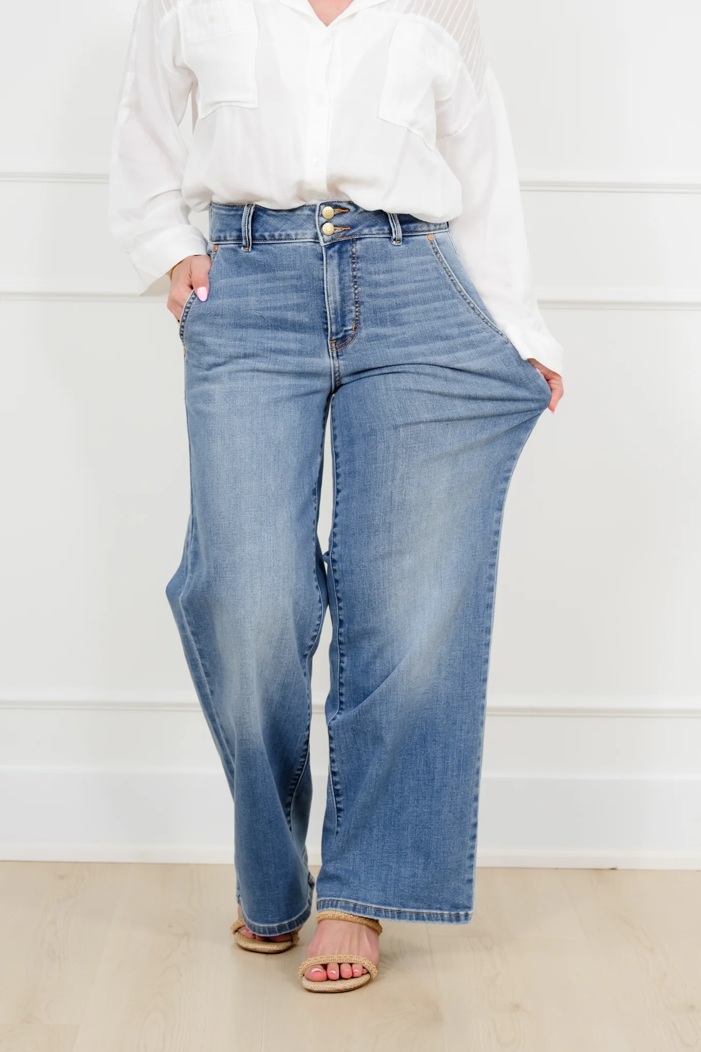 Judy Blue High Rise Medium Wash Multiple Inseam Column Jeans with Trouser Styling - Image 5