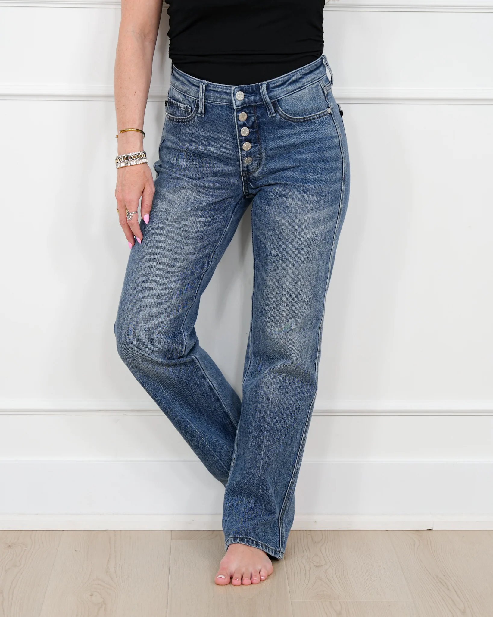 Restock! Judy Blue ALEX'S FAVE Mid Rise Medium Wash Button Fly Rigid Magic Slim Straight Leg Jeans - Image 5