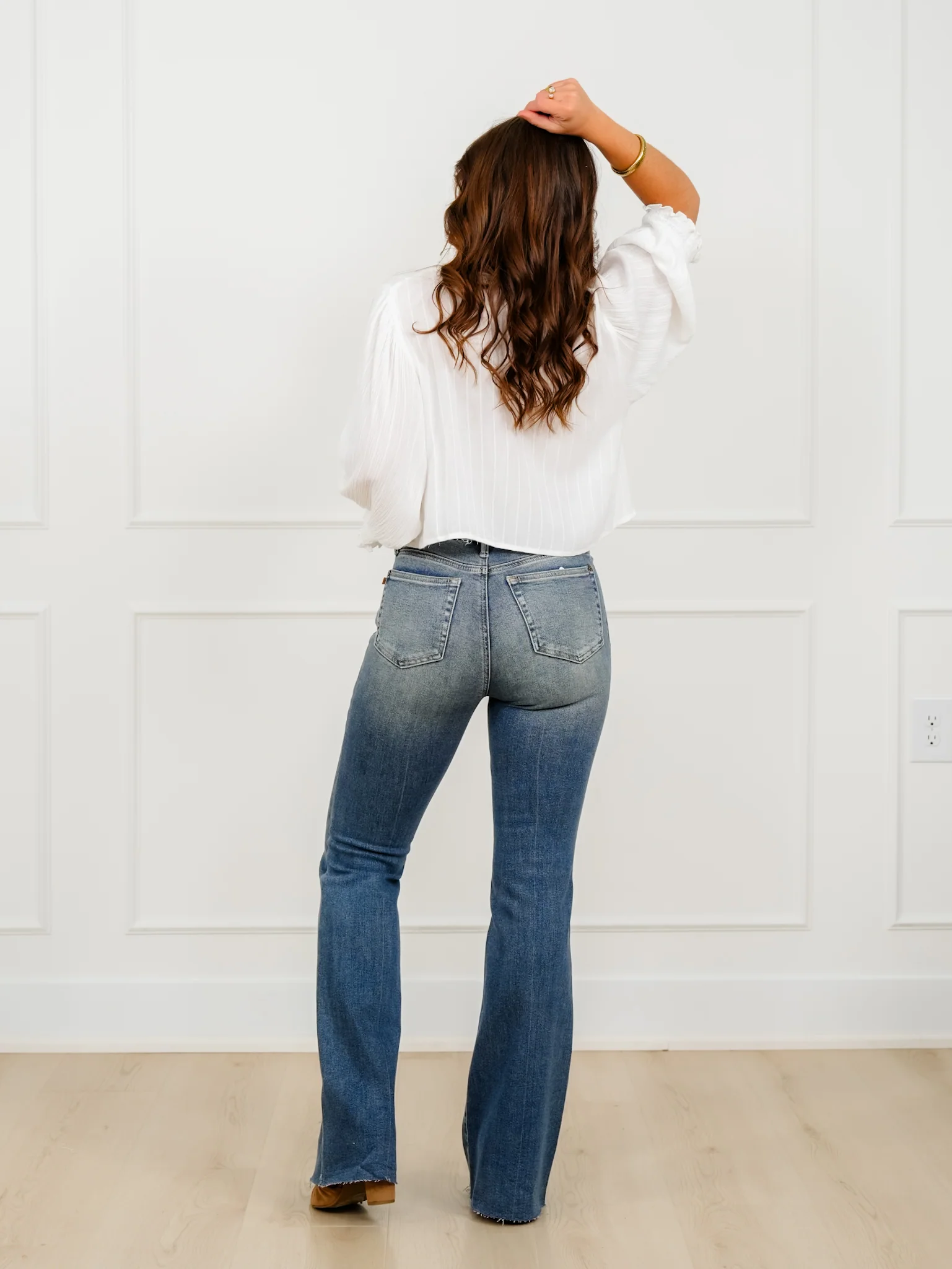 Judy Blue Mid Rise Medium Wash Flare Jeans with Front Flap Pockets - Image 4
