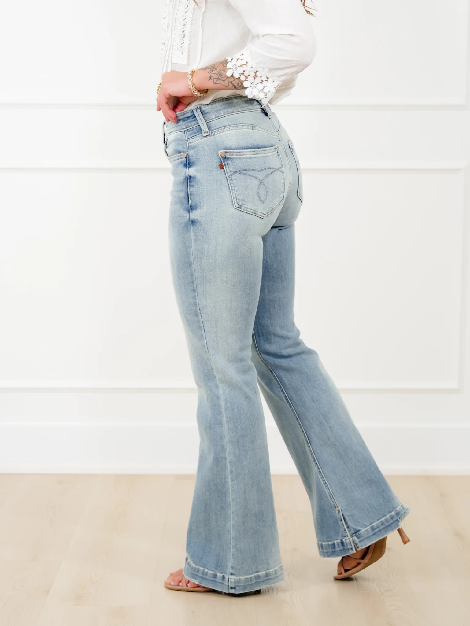 Judy Blue Mid Rise Medium Wash Multiple Inseam Flare Jeans with Slit - Image 11