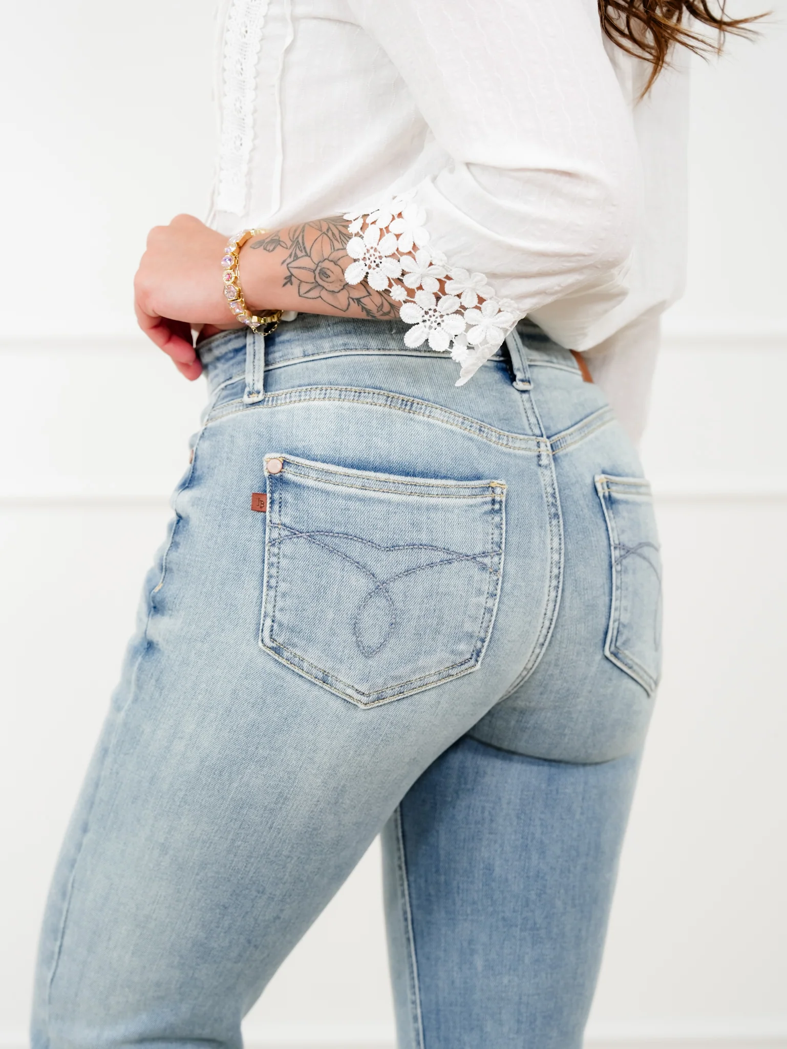 Judy Blue Mid Rise Medium Wash Multiple Inseam Flare Jeans with Slit - Image 5
