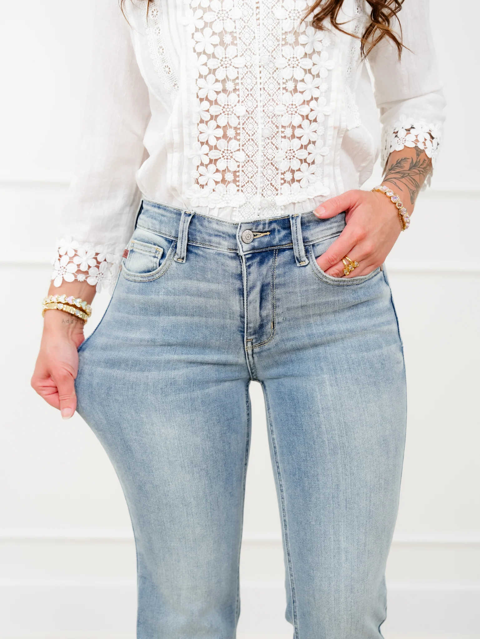 Judy Blue Mid Rise Medium Wash Multiple Inseam Flare Jeans with Slit - Image 6