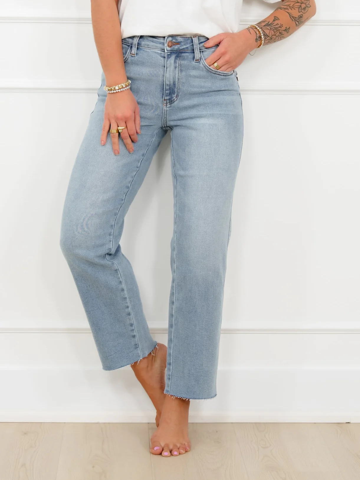 Judy Blue Mid Rise Medium Wash Straight Leg Ankle Jeans with Bandana Loop