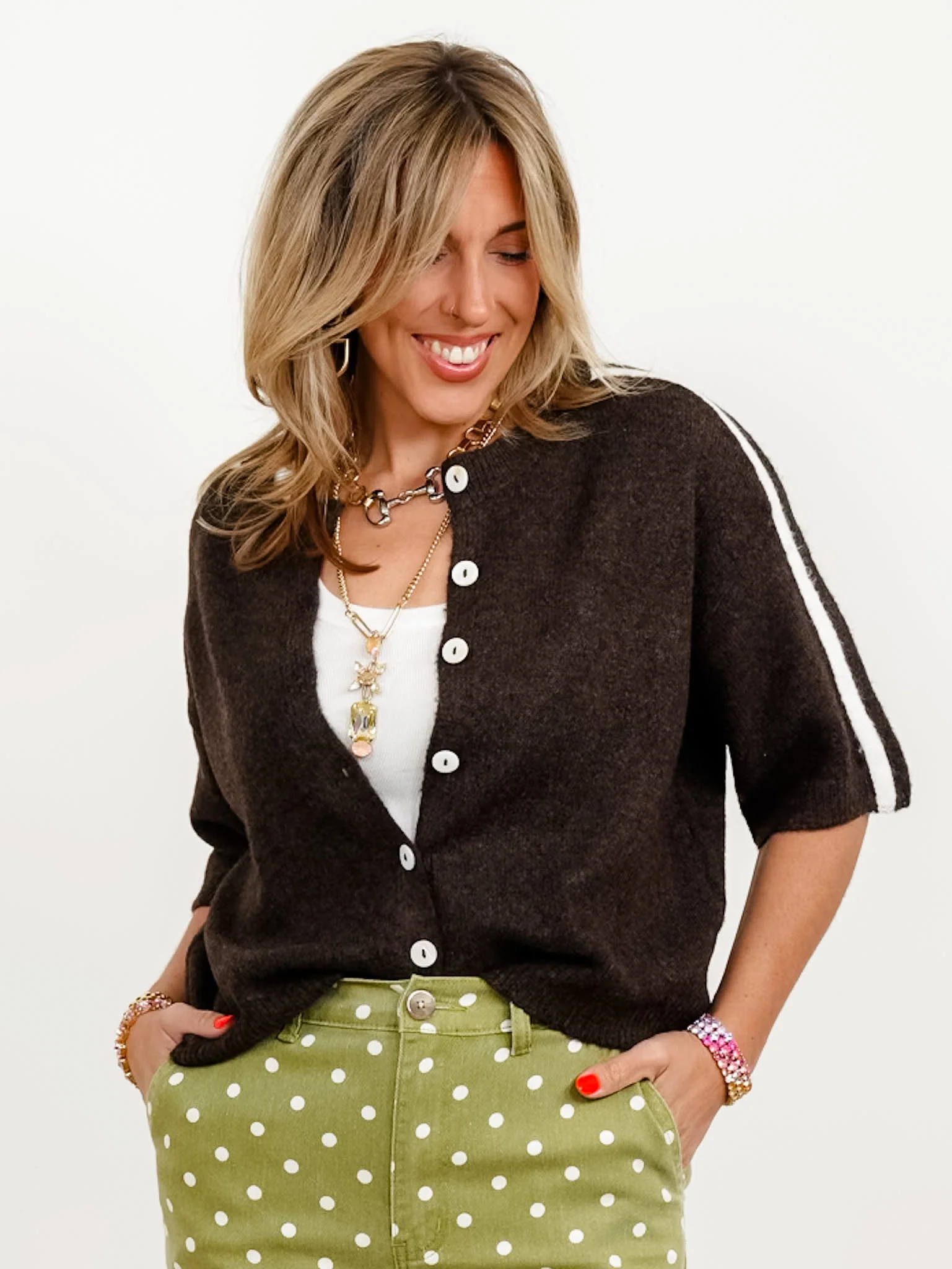 Knit Short Sleeve Button Down Cardigan Sweater - Image 3