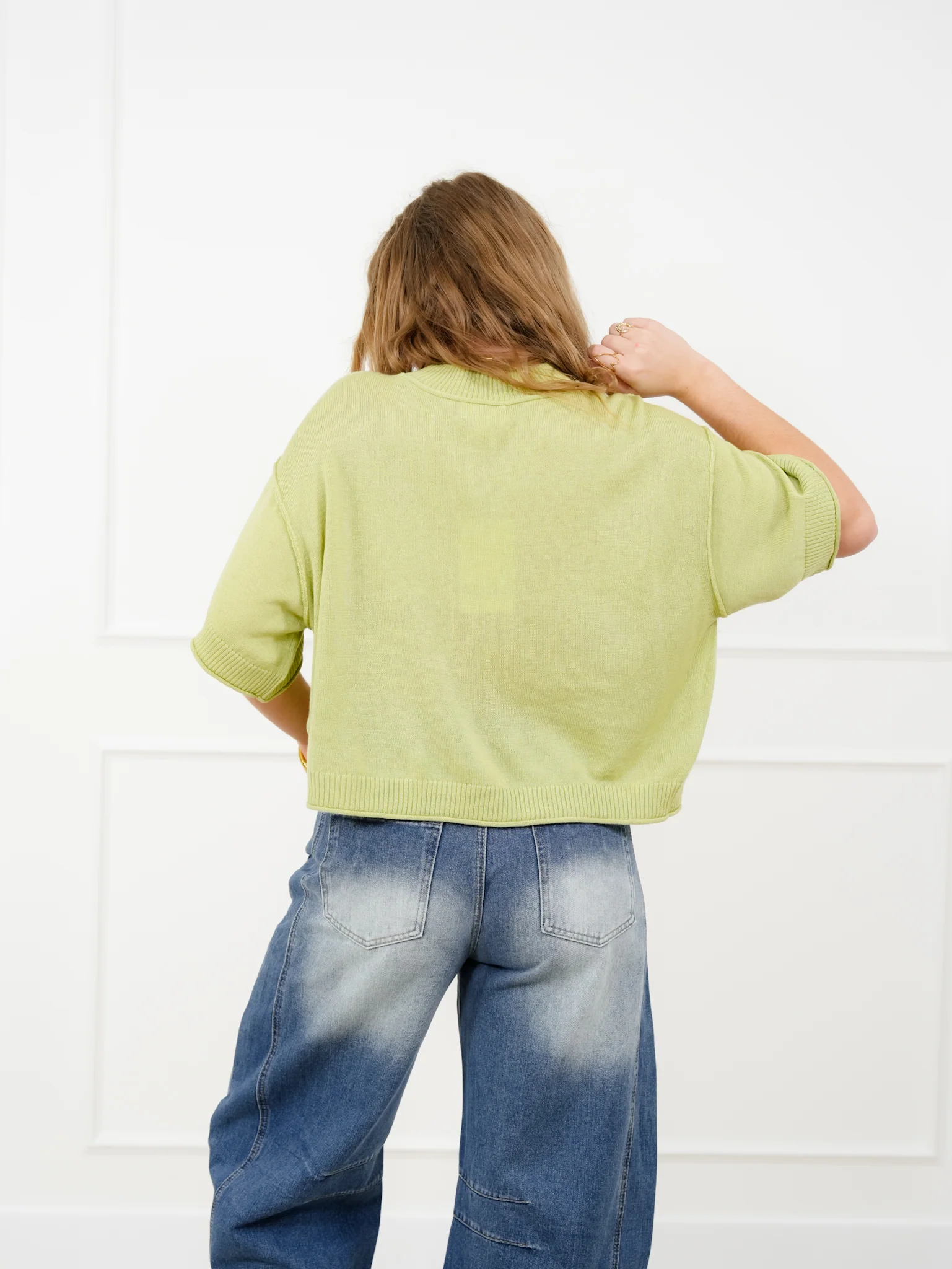 Knit Short Sleeve Mock Neck Sweater - Image 4