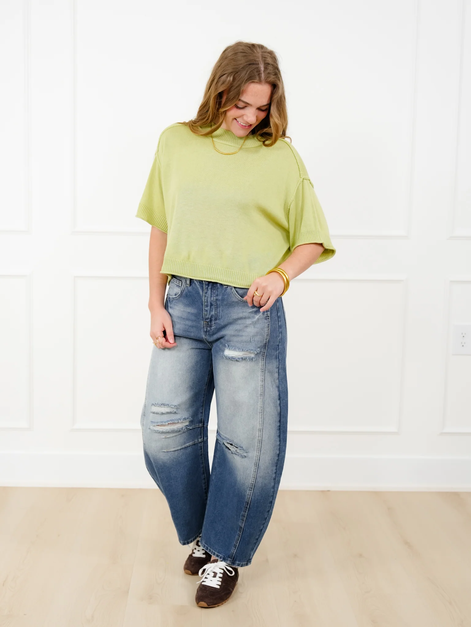 Knit Short Sleeve Mock Neck Sweater - Image 7