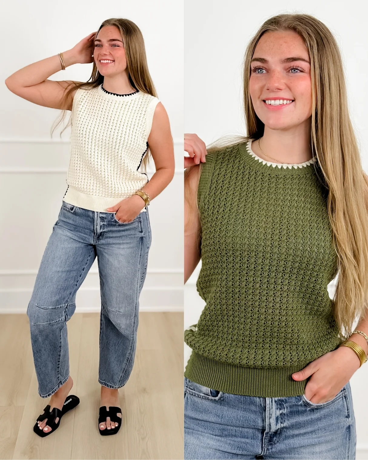 Knit Sleeveless Sweater with Contrasting Scalloped Trim